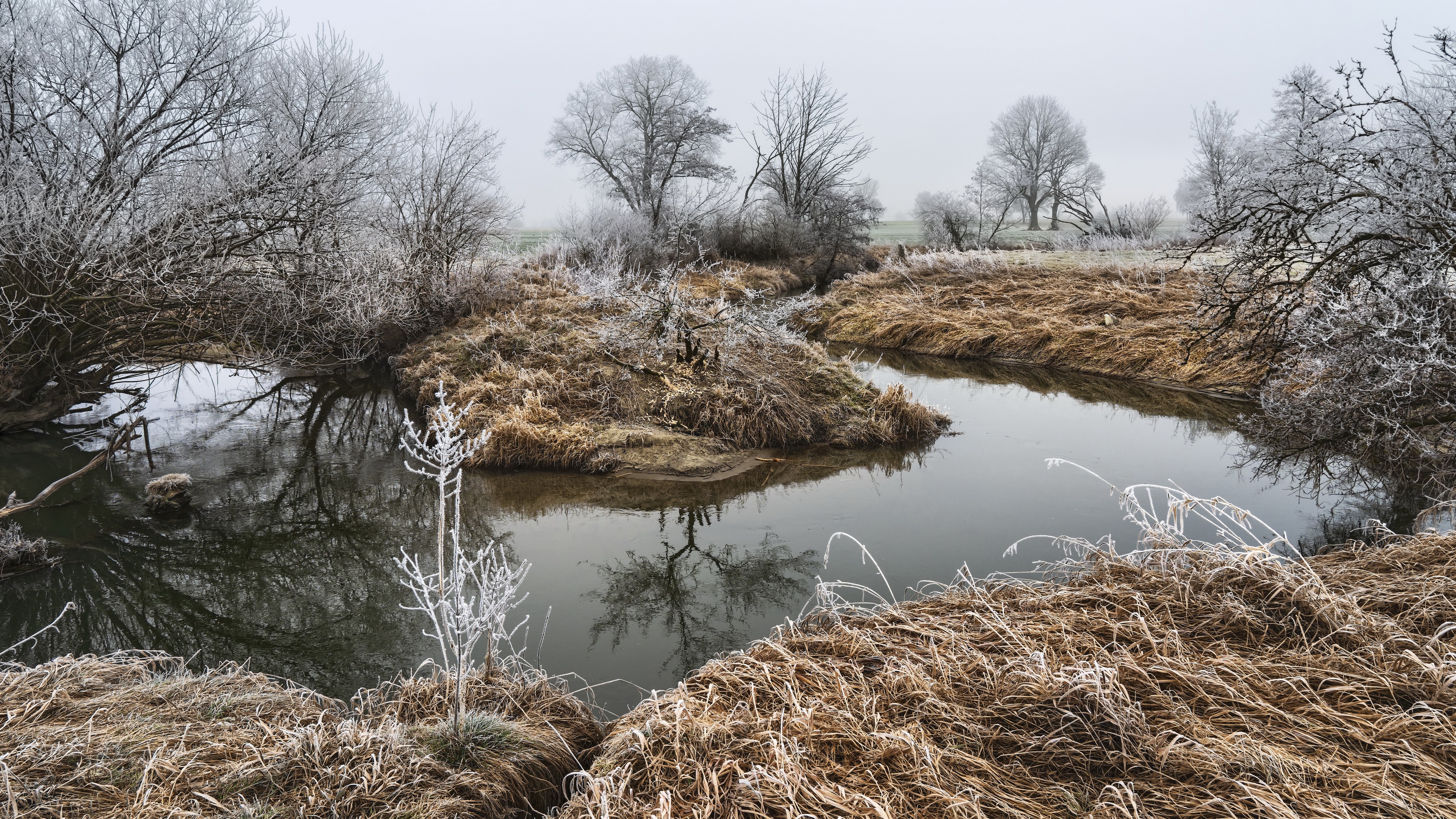 Outdoors Nature Water Landscape Creeks Winter Cold Frost 3840x2160