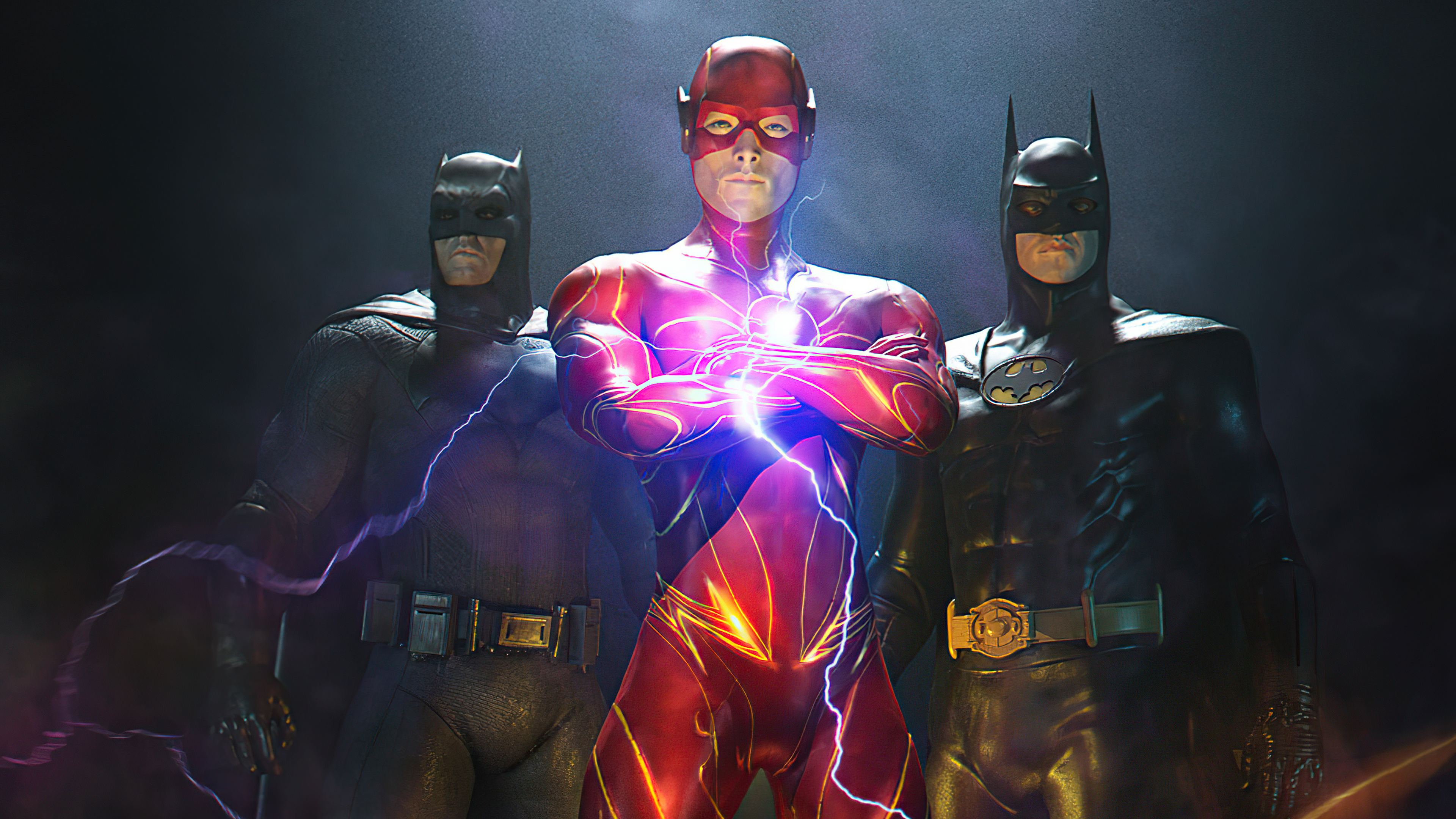 Ezra Miller Ben Affleck Michael Keaton Flash Batman Superhero 3840x2160