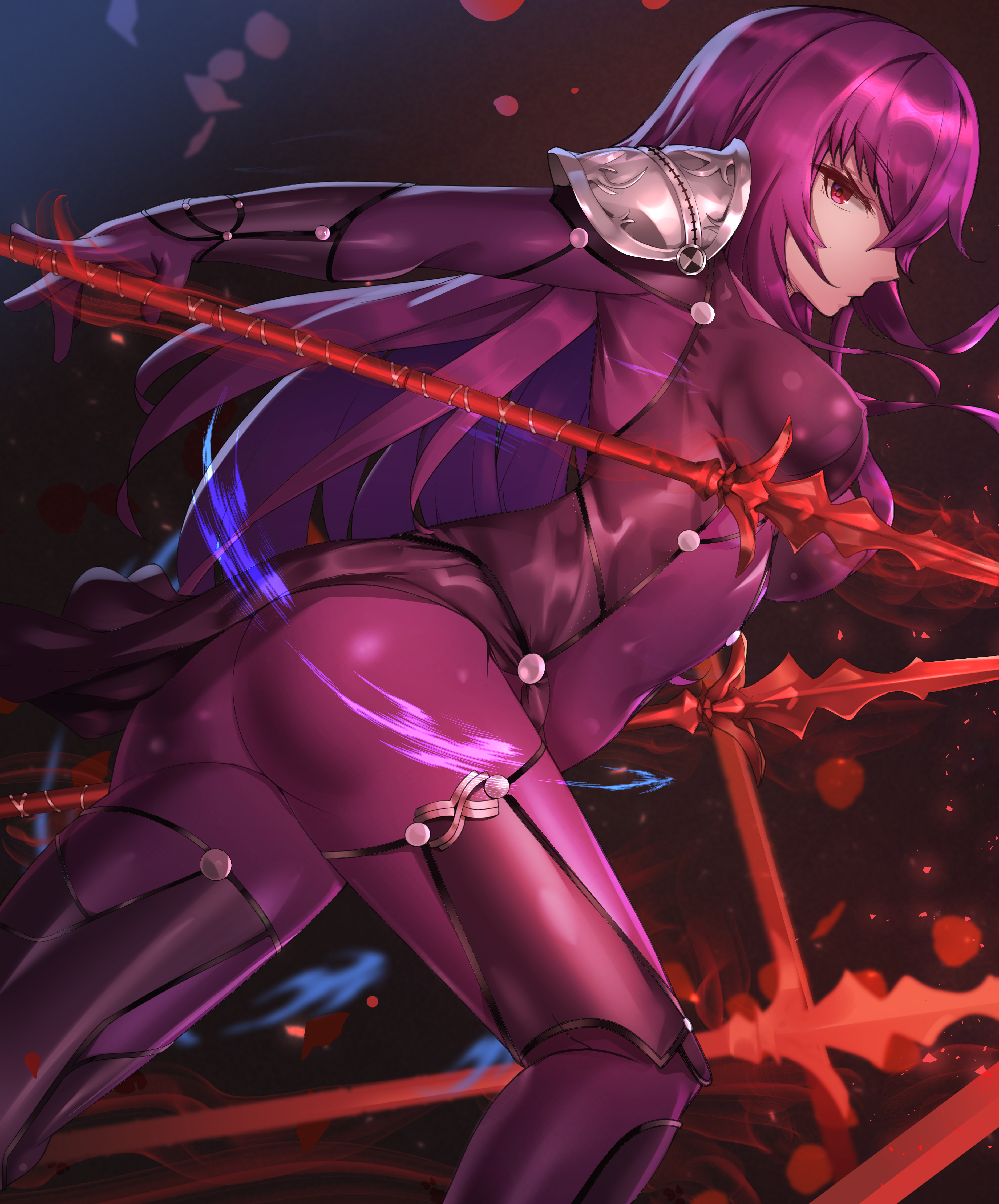 spear. scathach. fate-grand-order. anime. purple-hair. anime-girls. fate-.....