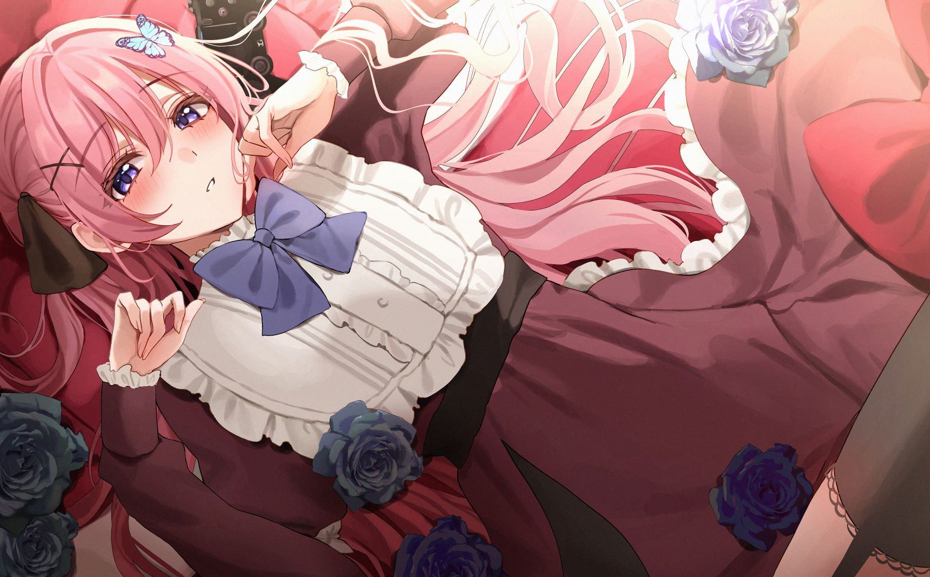 Anime Anime Girls Amyu Artwork Virtual Youtuber Pink Hair Long Hair Purple Eyes Blushing Lolita Fash 1839x1140