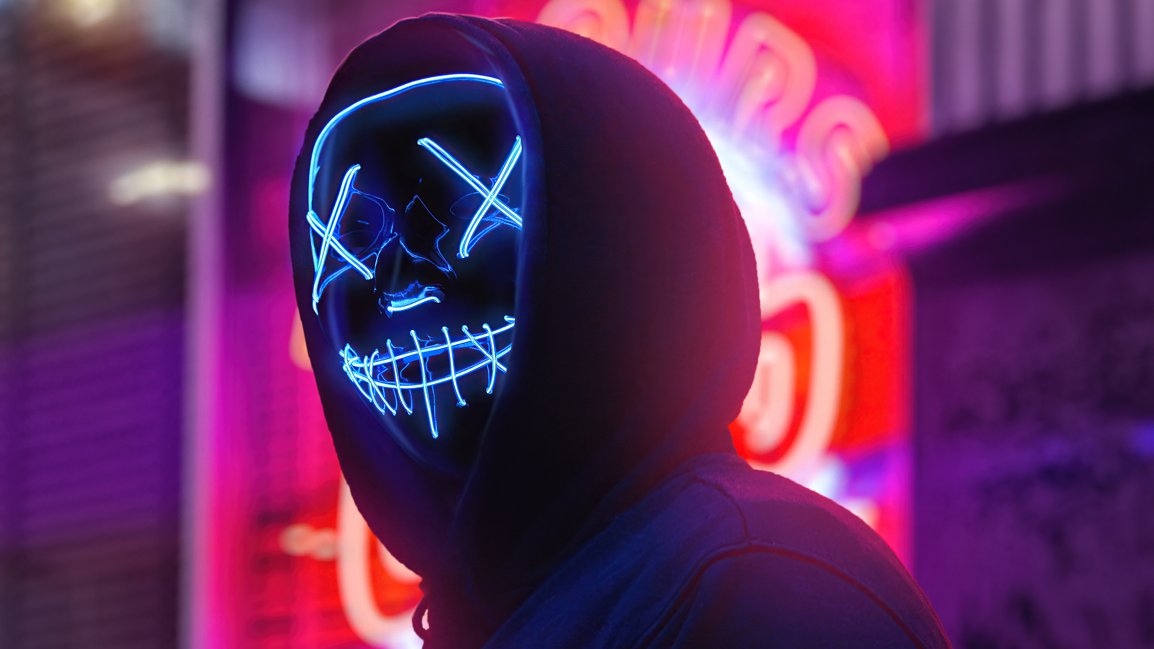 Mask People Neon Hooded Jacket 3840x2160