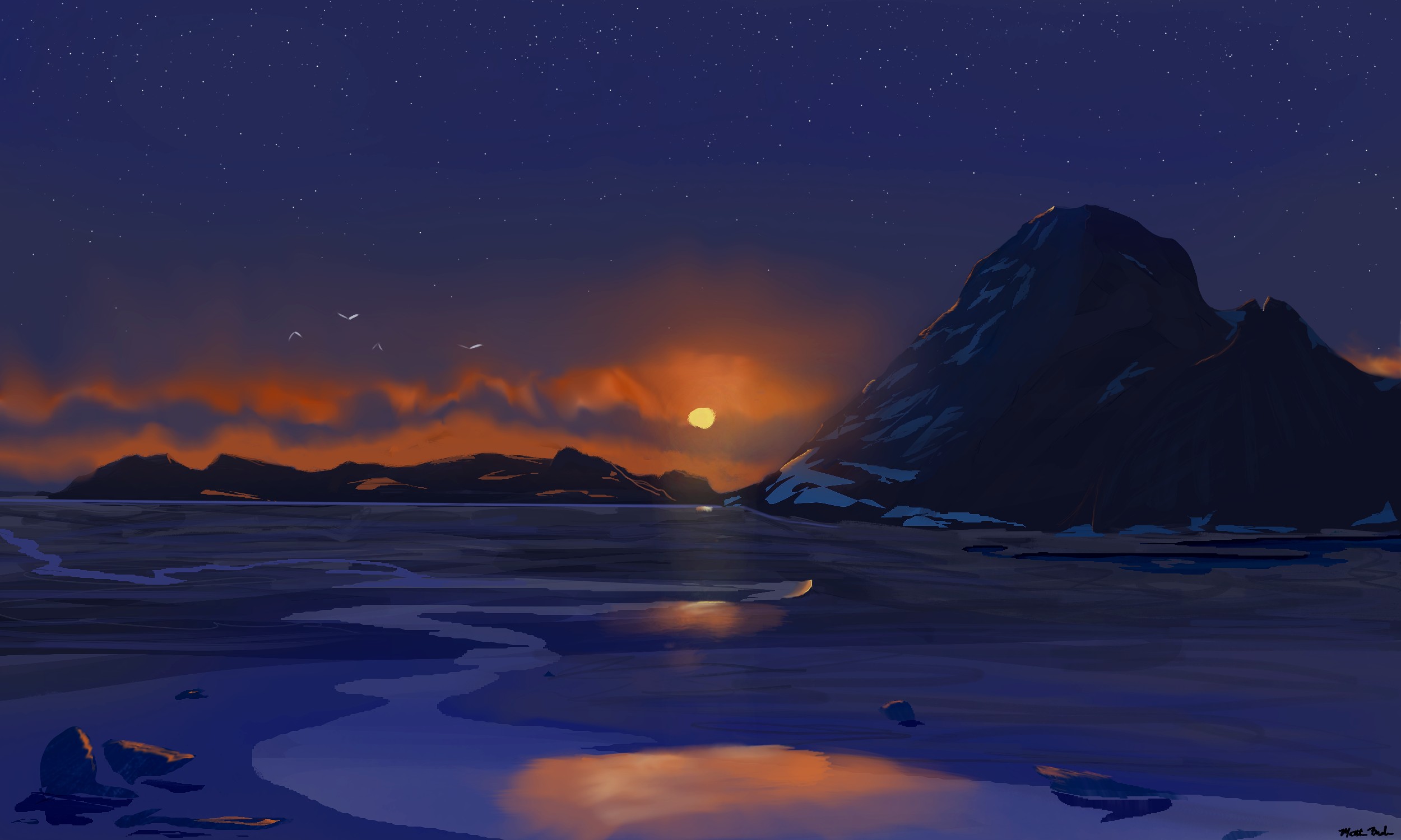 Fantasy Art Landscape Sunset Digital Art Winter Starscape 2500x1500