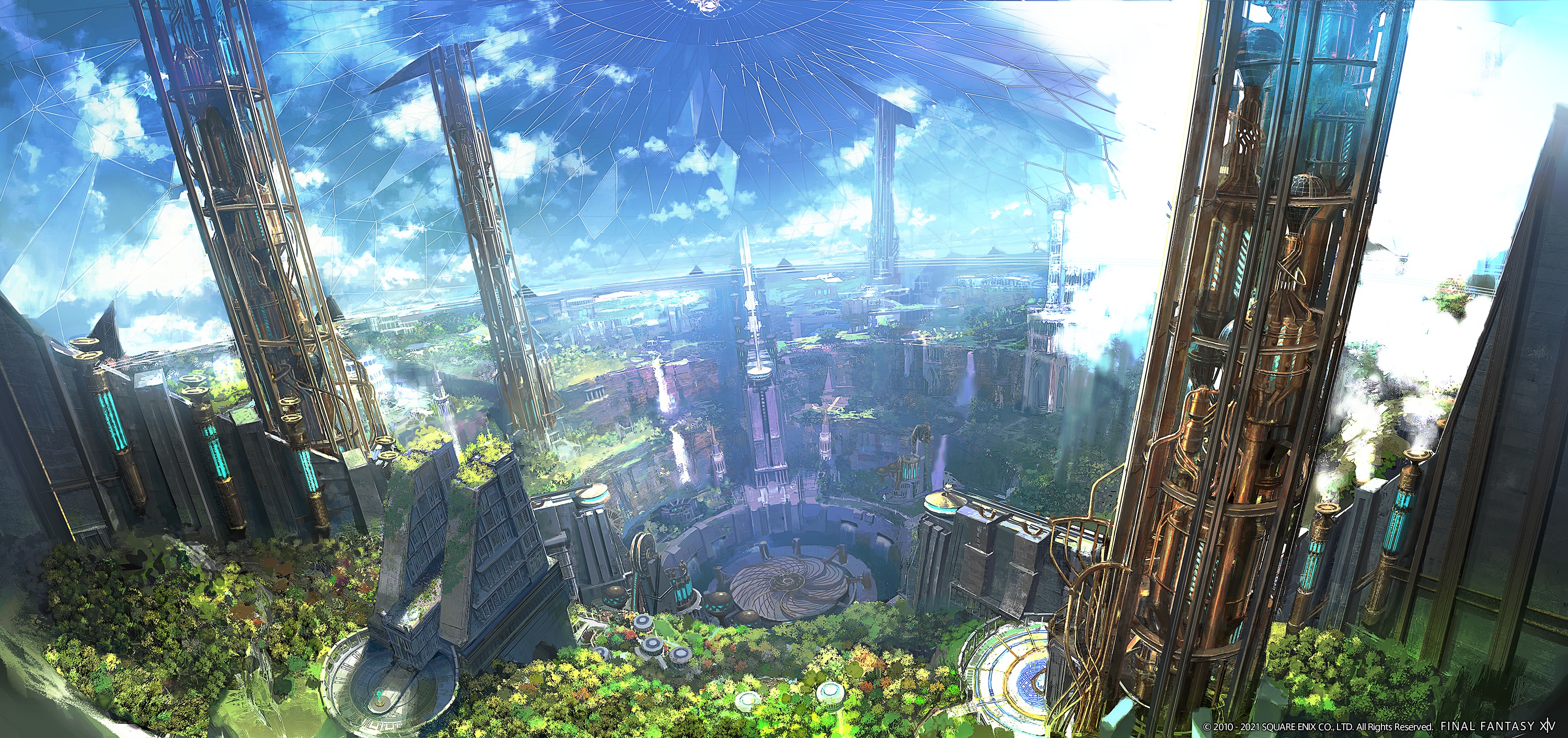 Moescape Fantasy City Fantasy Architecture Video Games Final Fantasy XV Video Game Art Square Enix 3000x1412