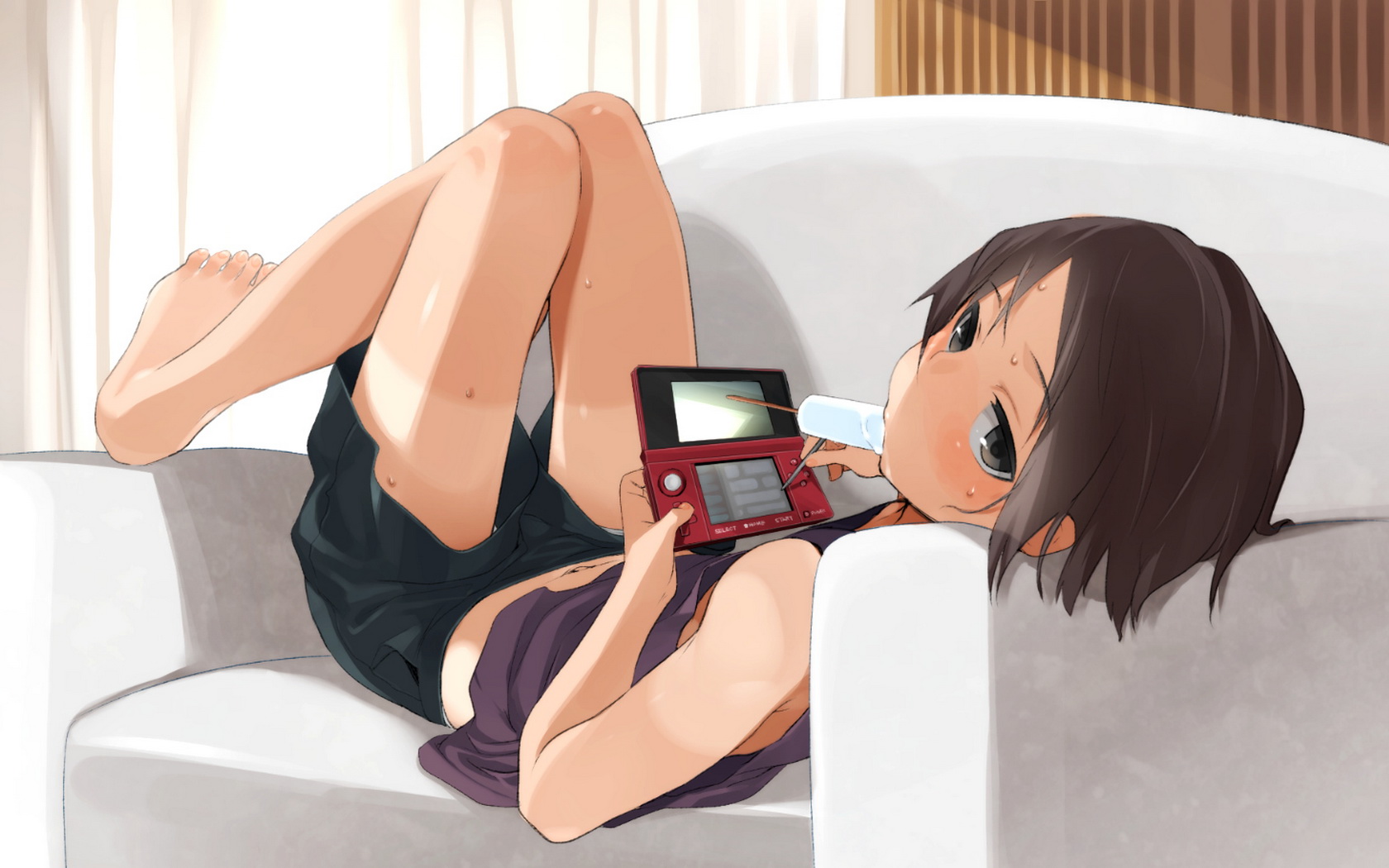 Anime Girls Original Characters Video Games Indoors White Couch 1680x1050