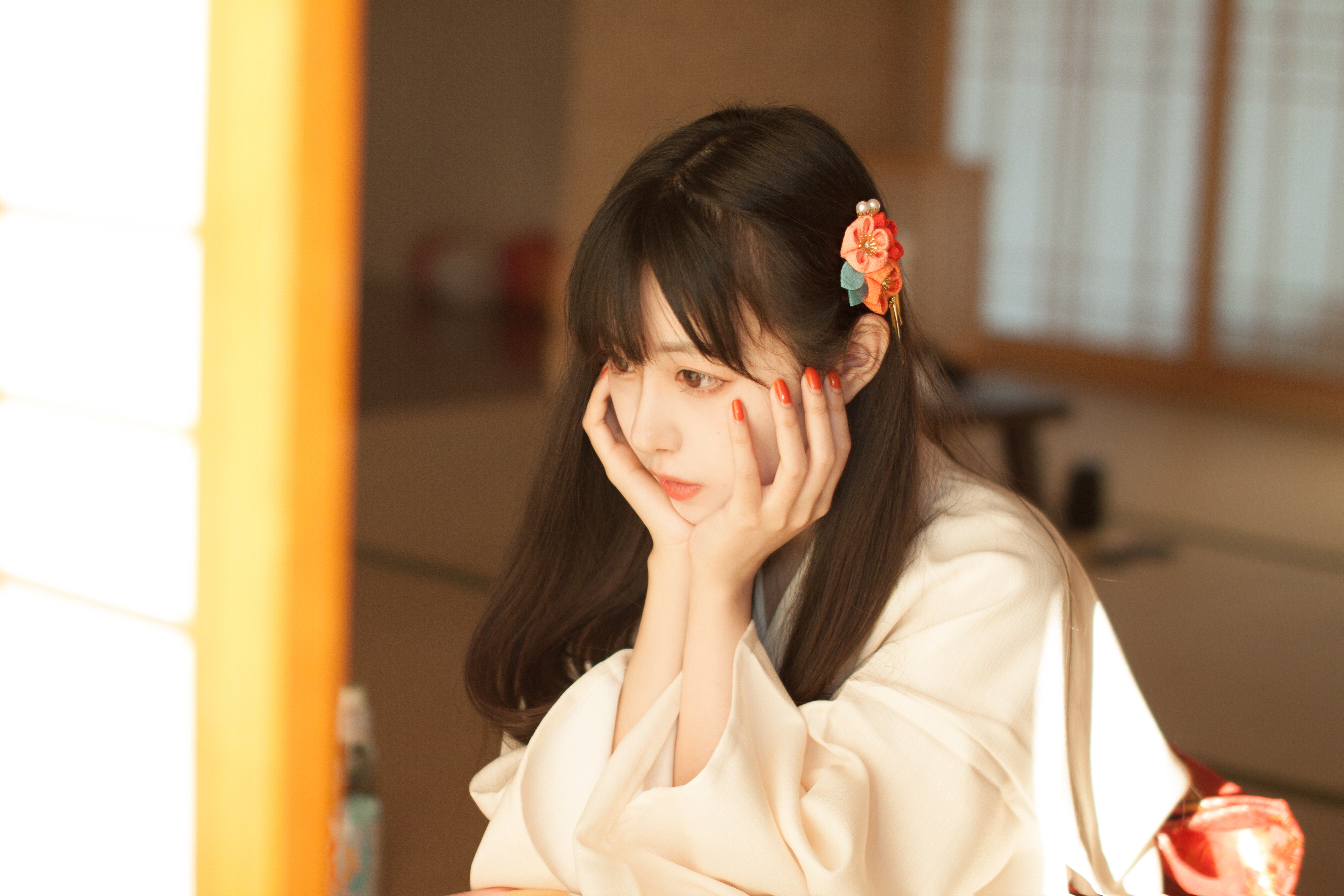 Asian Long Hair Black Hair Kimono Tatami Living Rooms Women Shika XiaoLu 4032x2688