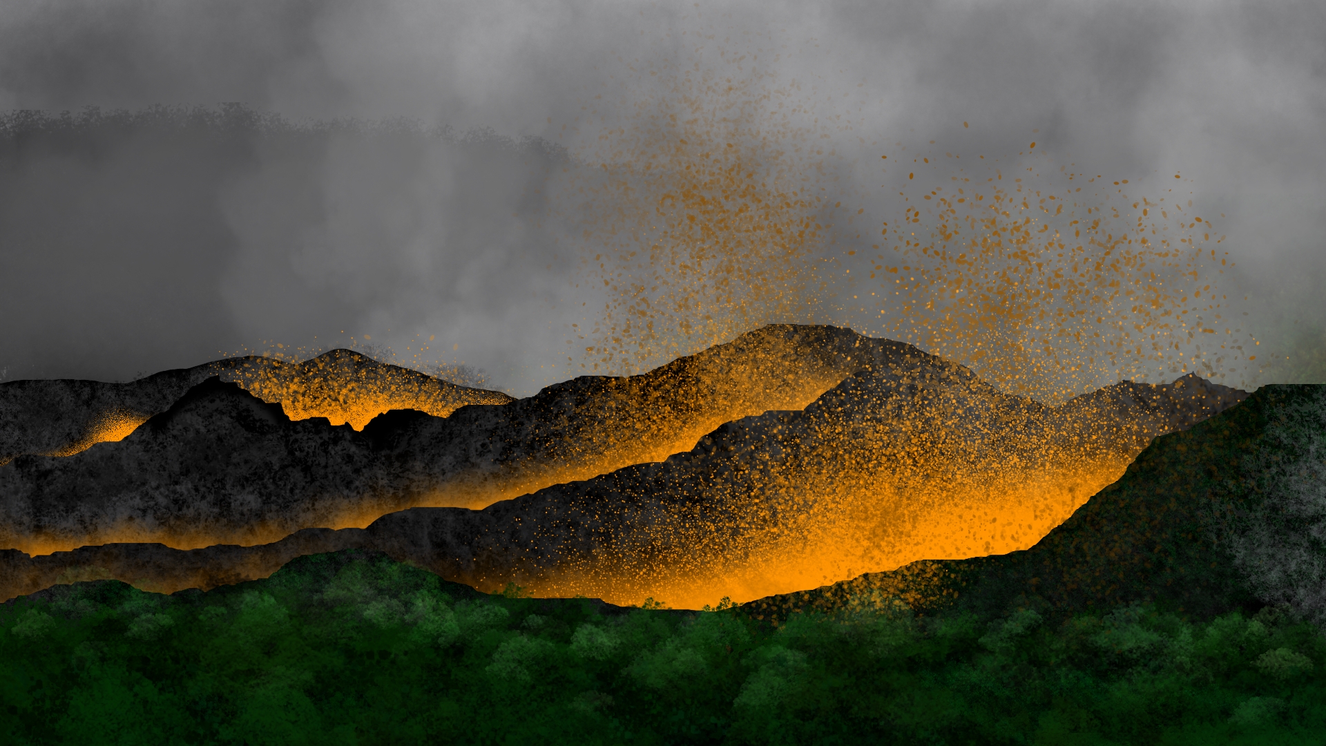 Digital Painting Digital Art Lava Nature Landscape 1920x1080