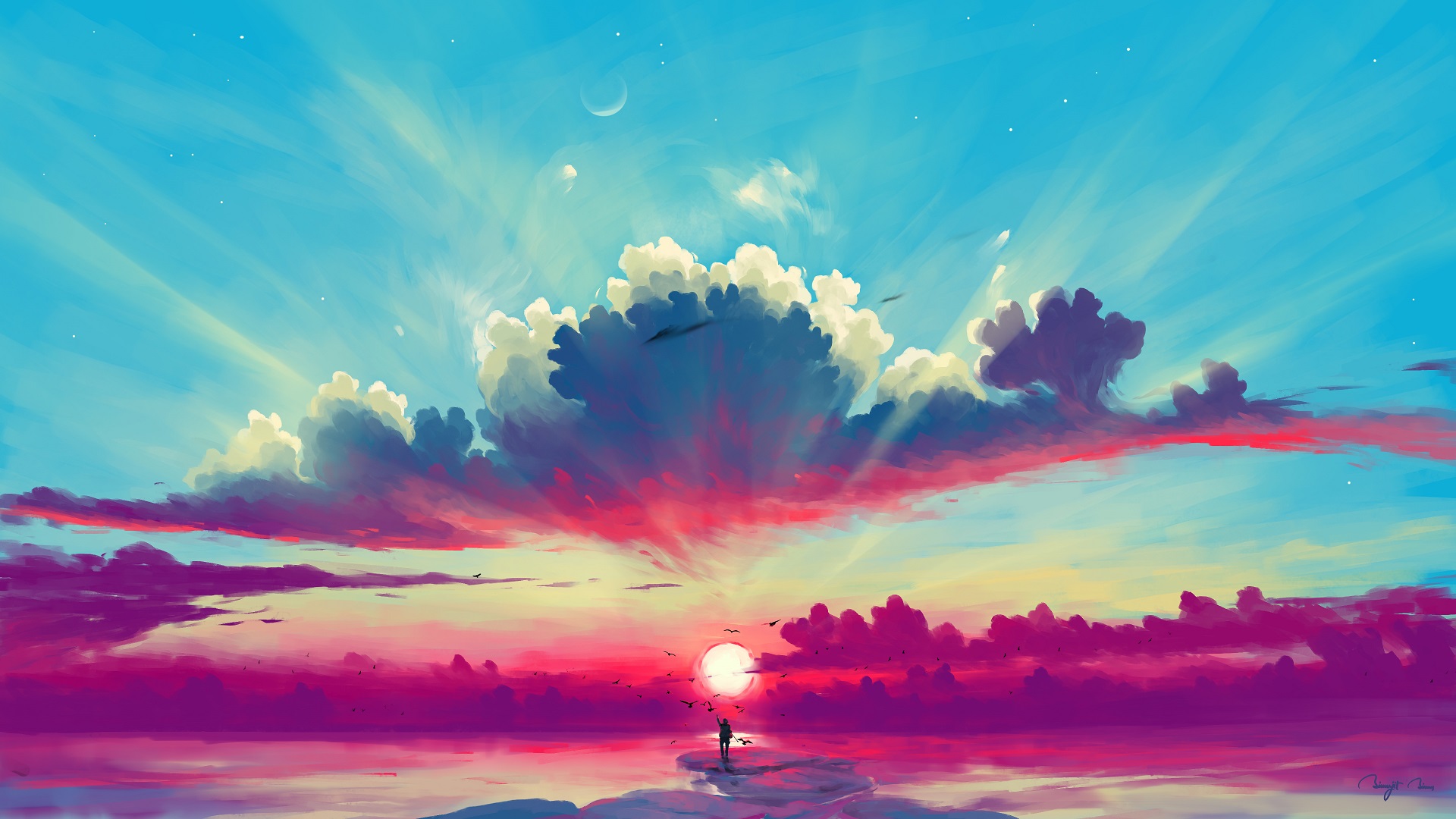 Digital Painting Landscape Sky Sunrise Clouds BisBiswas Wallpaper -  Resolution:1920x1080 - ID:1254223 
