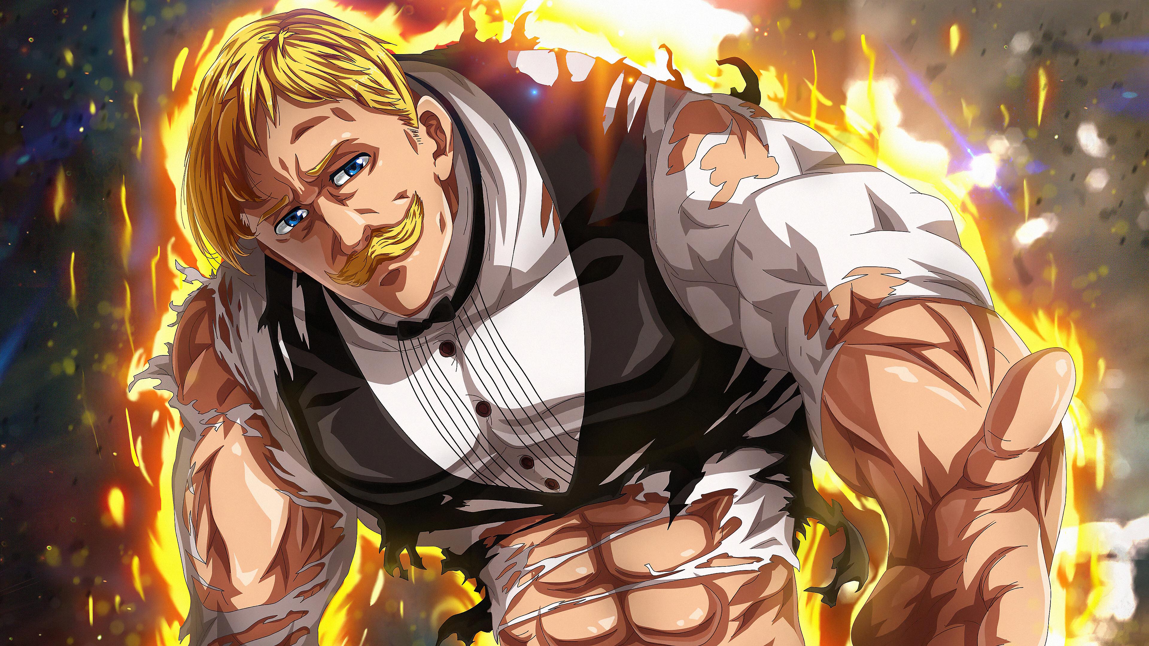 Escanor Nanatsu No Taizai Seven Deadly Sins Anime Boys Anime Anime Men Abs Burning Fire 3840x2160