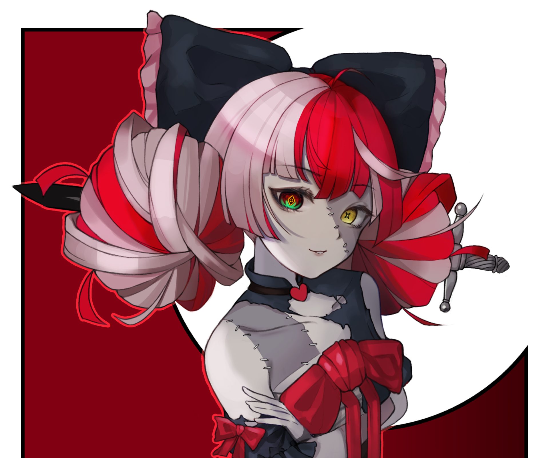 Virtual Youtuber Anime Anime Girls Heterochromia Looking At Viewer Arms Crossed Redhead Pink Hair Ku 1920x1600