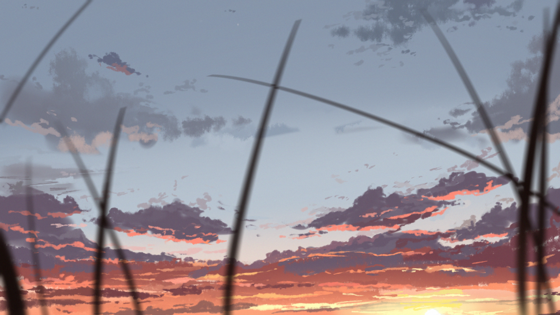 Arttssam Sunset Digital Art Clouds Anime 1920x1080