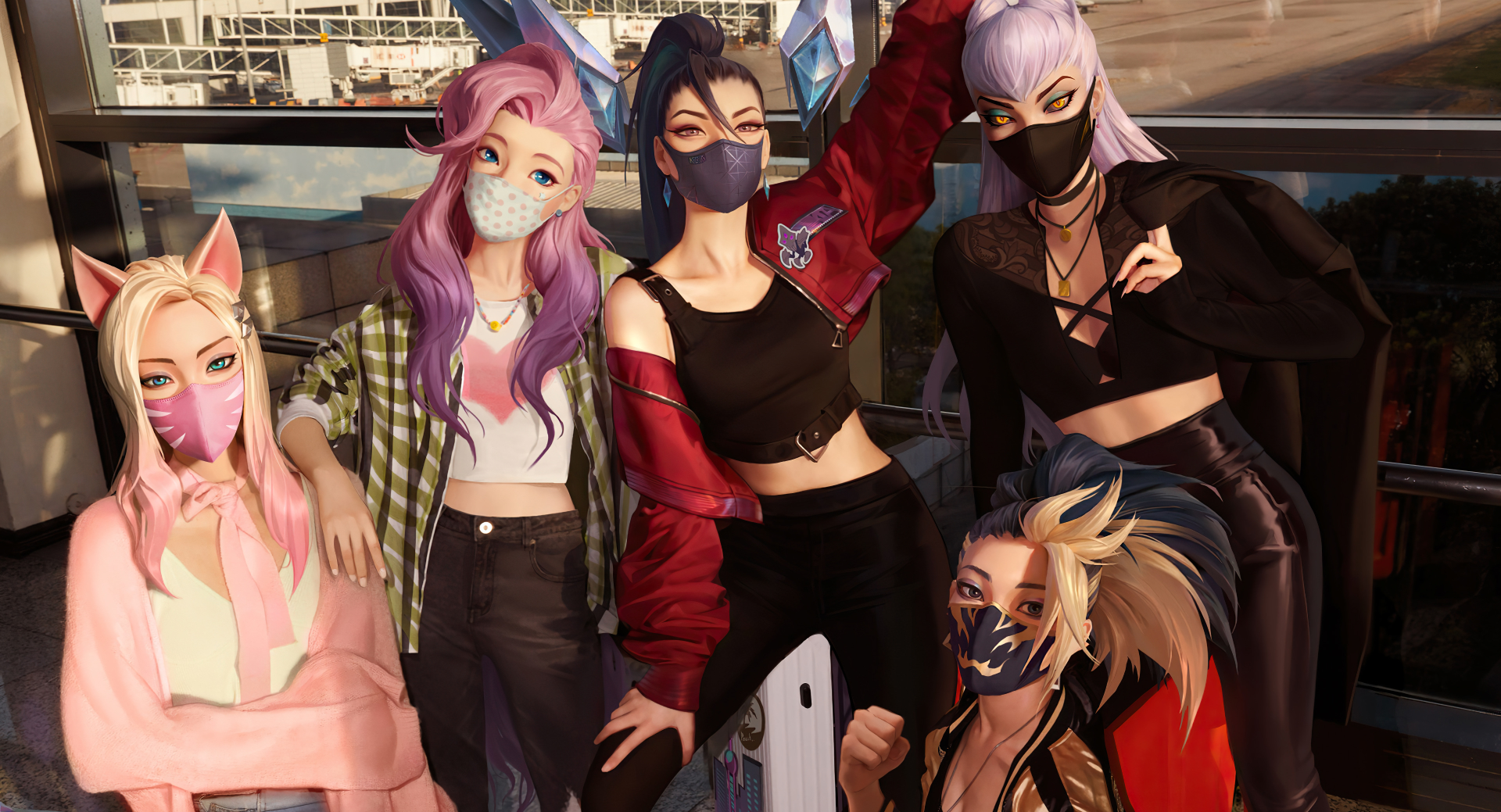 Group Of Women League Of Legends KDA Mask Fantasy Girl Animal Ears Video Game Girls Kudos Production 1920x1039