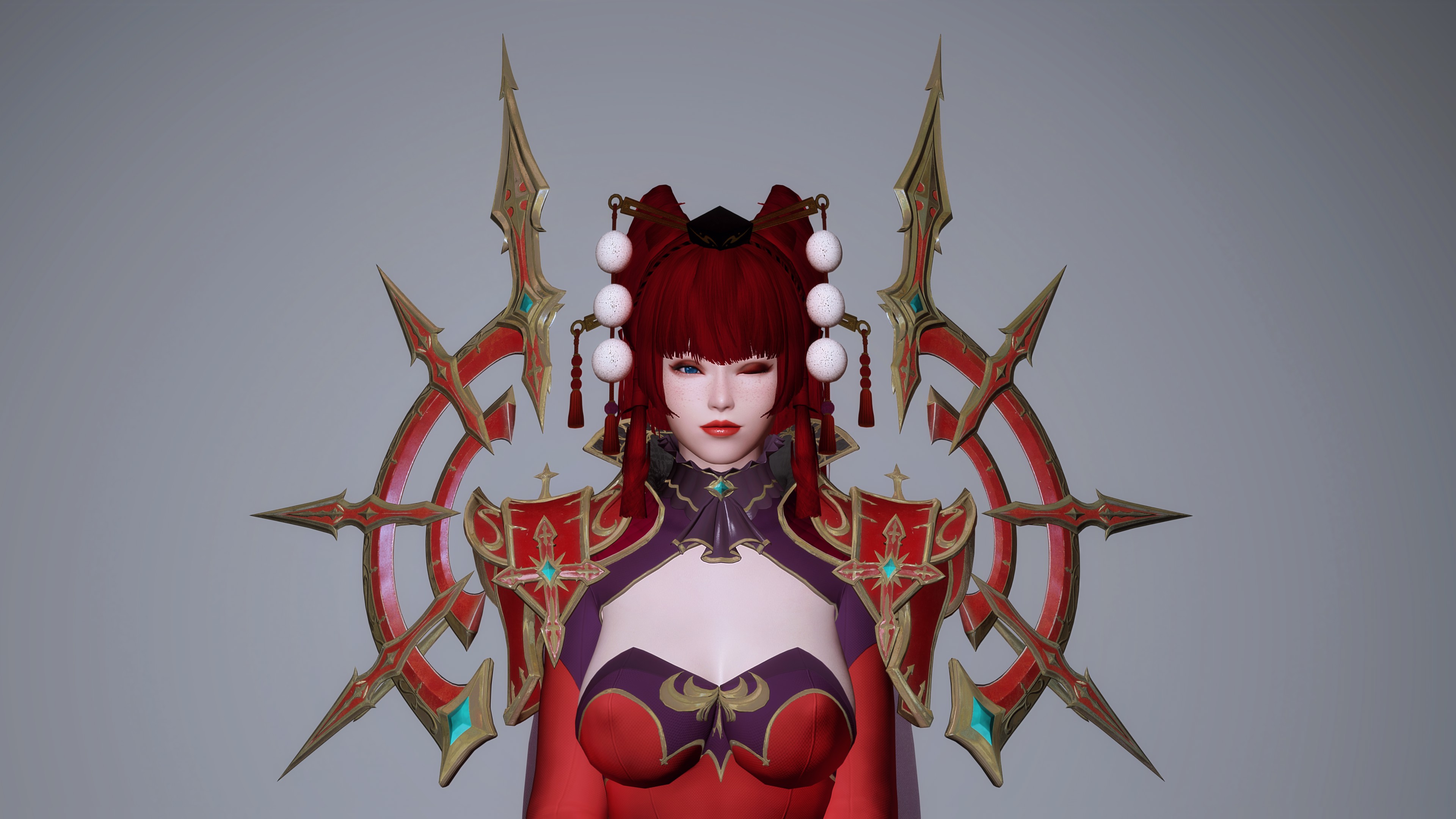 Asian Red The Elder Scrolls V Skyrim Priestess Inquisitor Fantasy Girl Video Games CGi 3840x2160