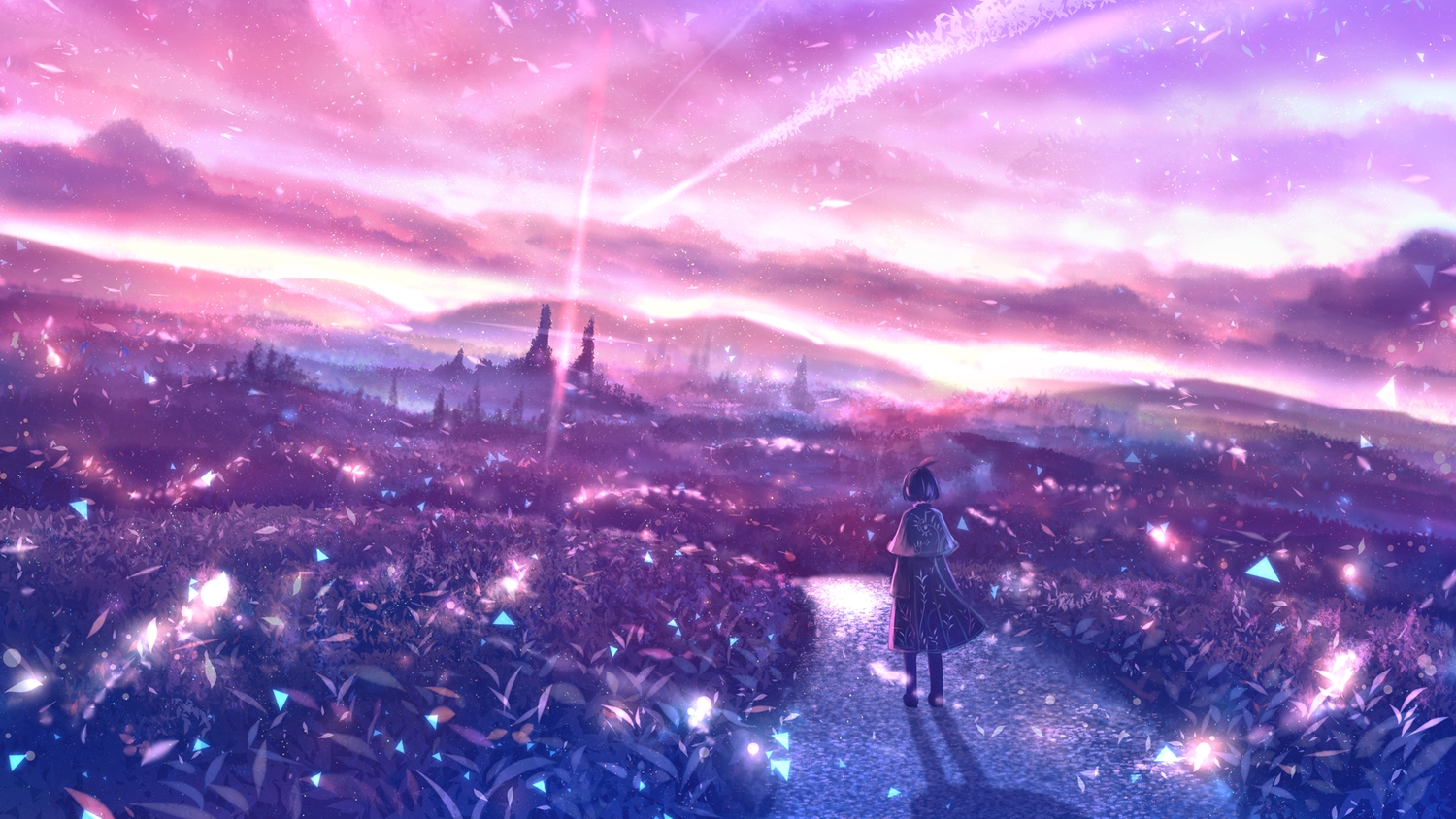 Moescape Anime Girls Anime Sky Standing Landscape Fantasy Art Sunlight Fantasy Girl 1500x844