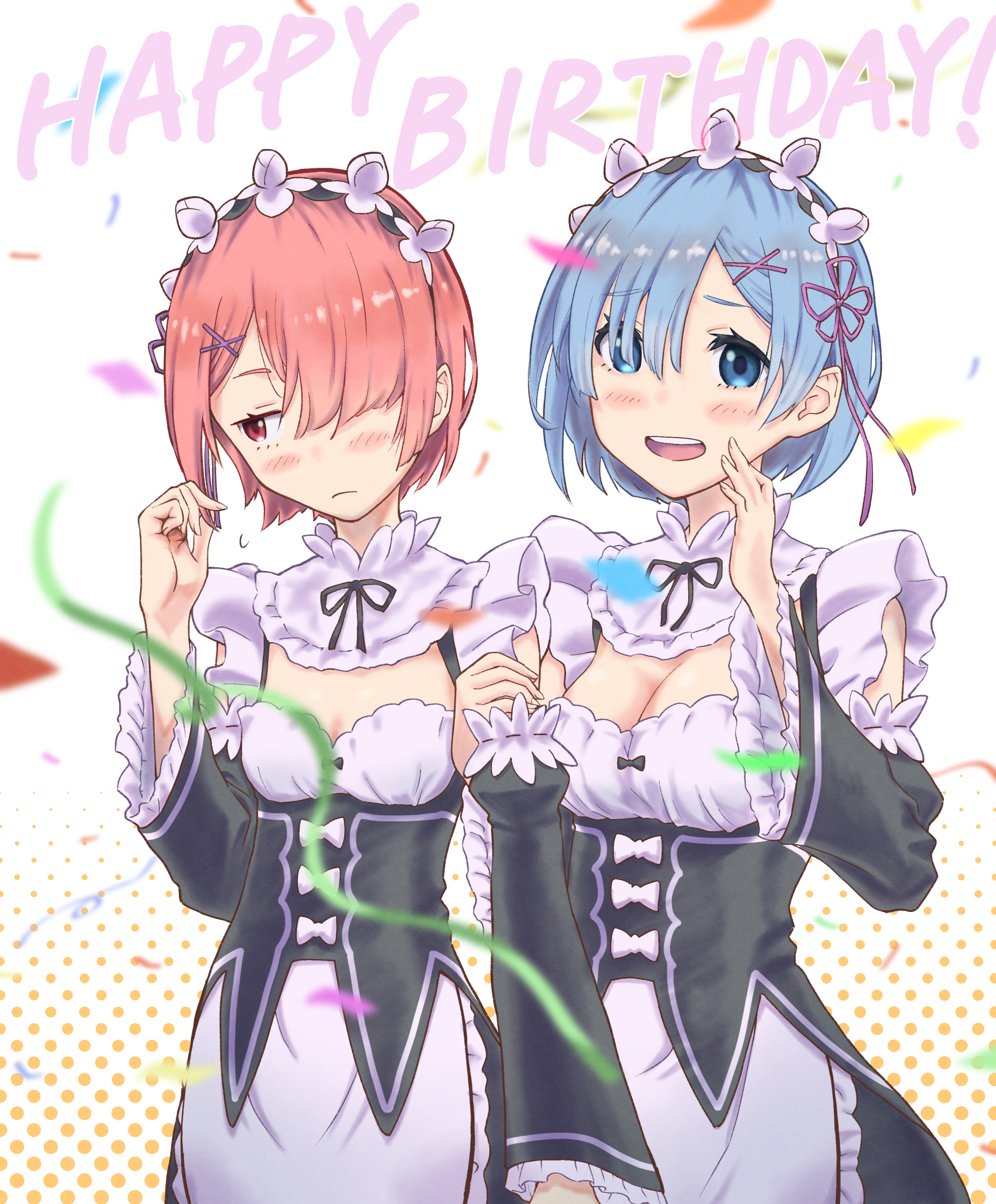 Anime Anime Girls Twins Blue Hair Pink Hair Maid Maid Outfit Happy Birthday Rem Re Zero Ram Re Zero 2026x2449