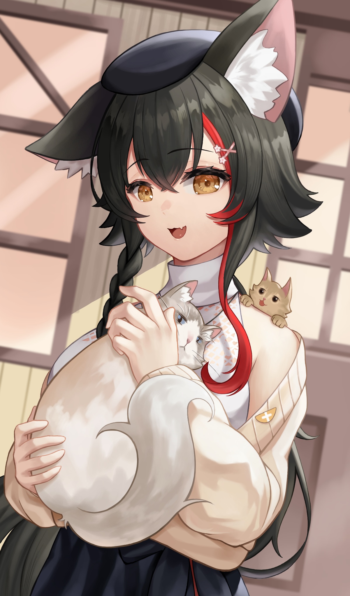 Anime Anime Girls Virtual Youtuber Hololive Ookami Mio Cats Animal Ears Open Mouth Black Hair Brown  1201x2043
