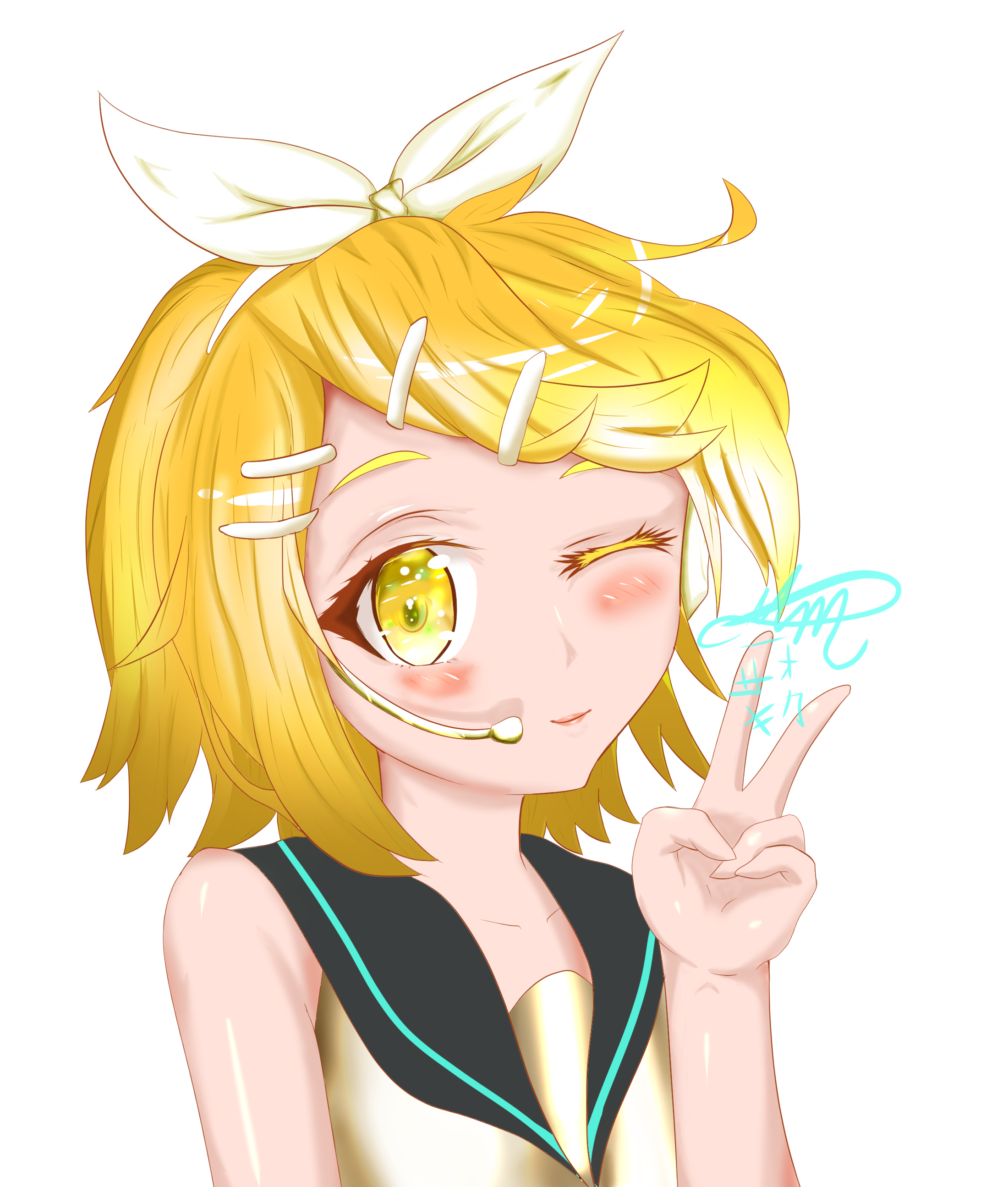 Kagamine Rin Vocaloid Digital Rubia Pelo Corto Marinera 2200x2590