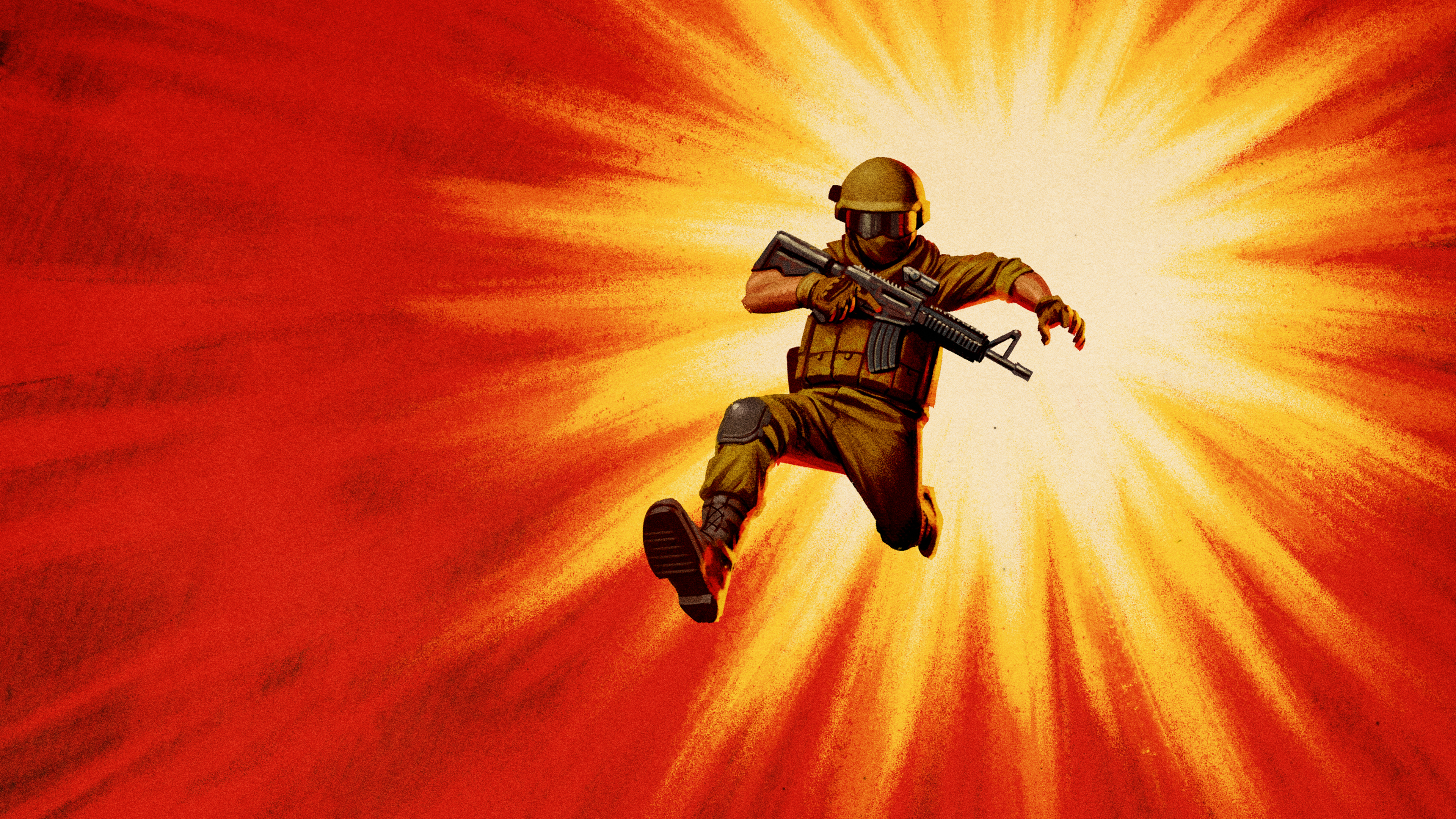 Illustration Soldier Red Background Weapon Military Artwork 3840x2160