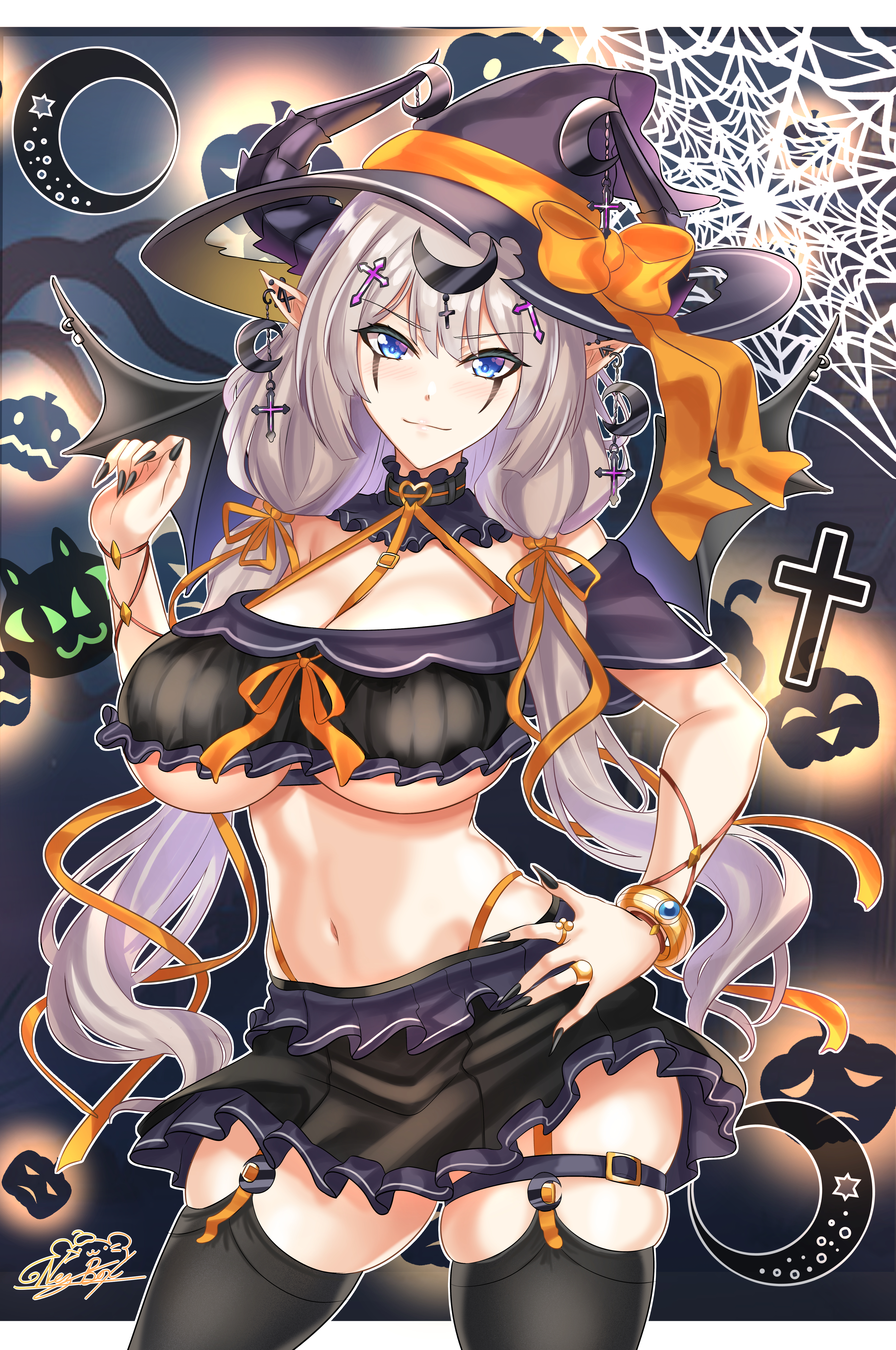 Nez Box Anime Anime Girls Halloween Witch Hat Horns Pointy Ears 4156x6258