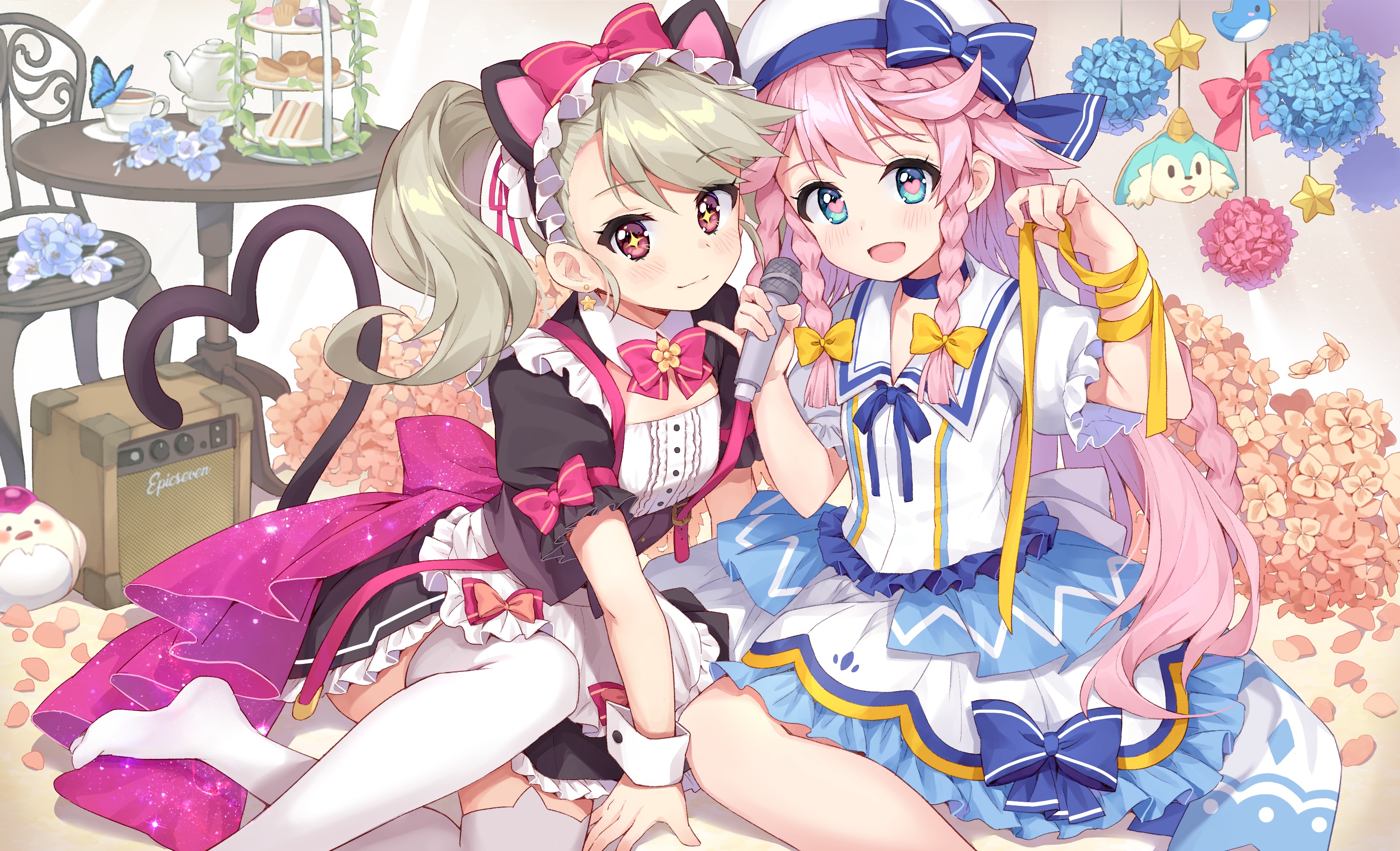 Chloe Epic Seven Angelica Epic Seven Epic Seven Maid Outfit Animal Ears Blue Eyes Pink Hair Butterfl 3160x1920