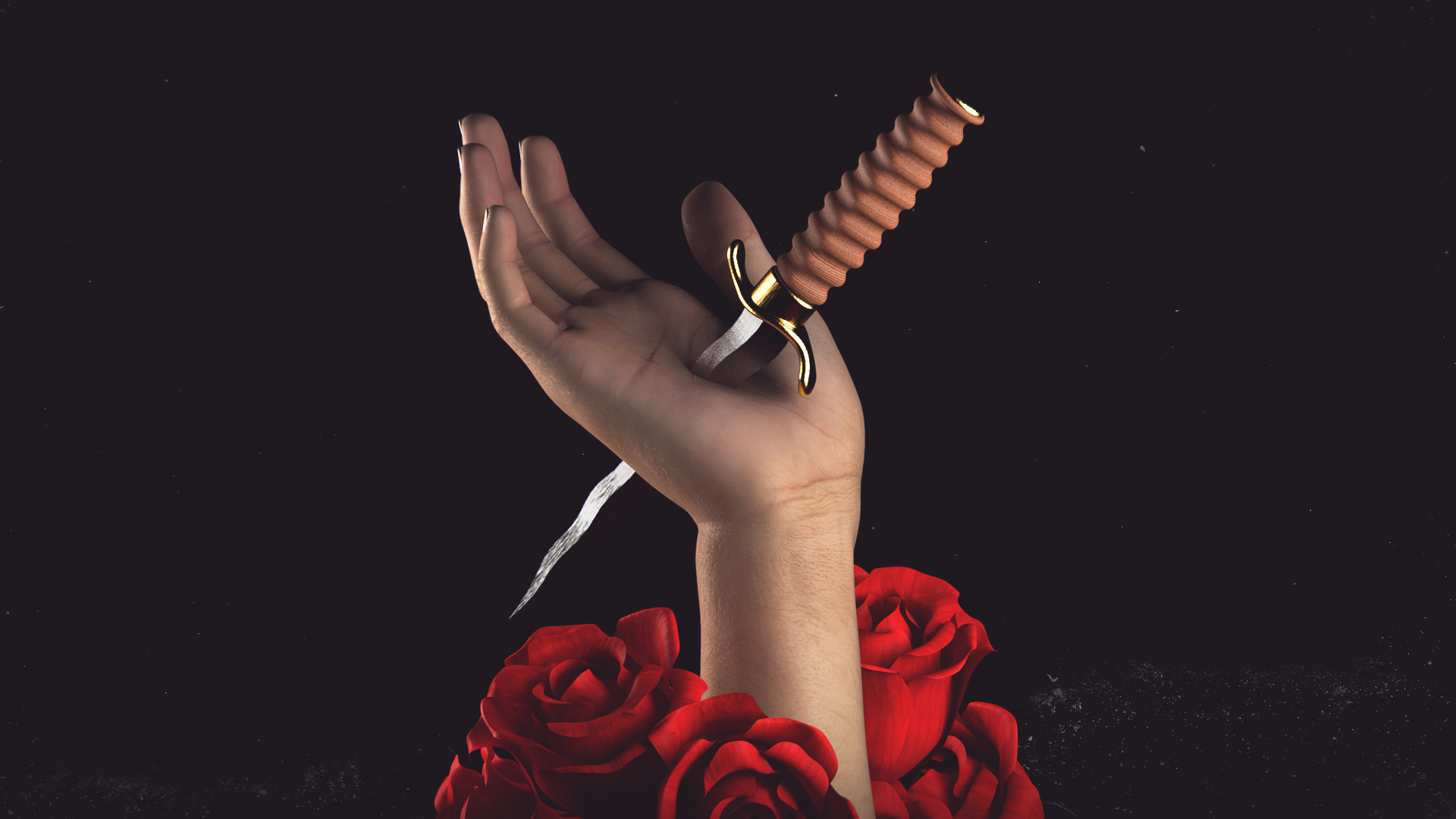 CGi Digital Art Render Rendering Hands Dagger Knife Roses 1920x1080