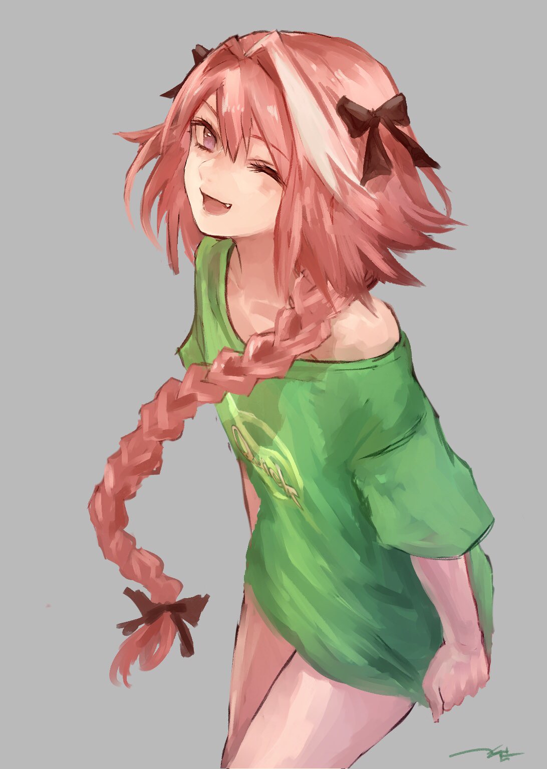 Fate Grand Order Fate Series Green Shirt Femboy Slender One Eye Closed  Bicolored Hair Pink Hair Whit Wallpaper - Resolution:1092x1535 - ID:1209929  