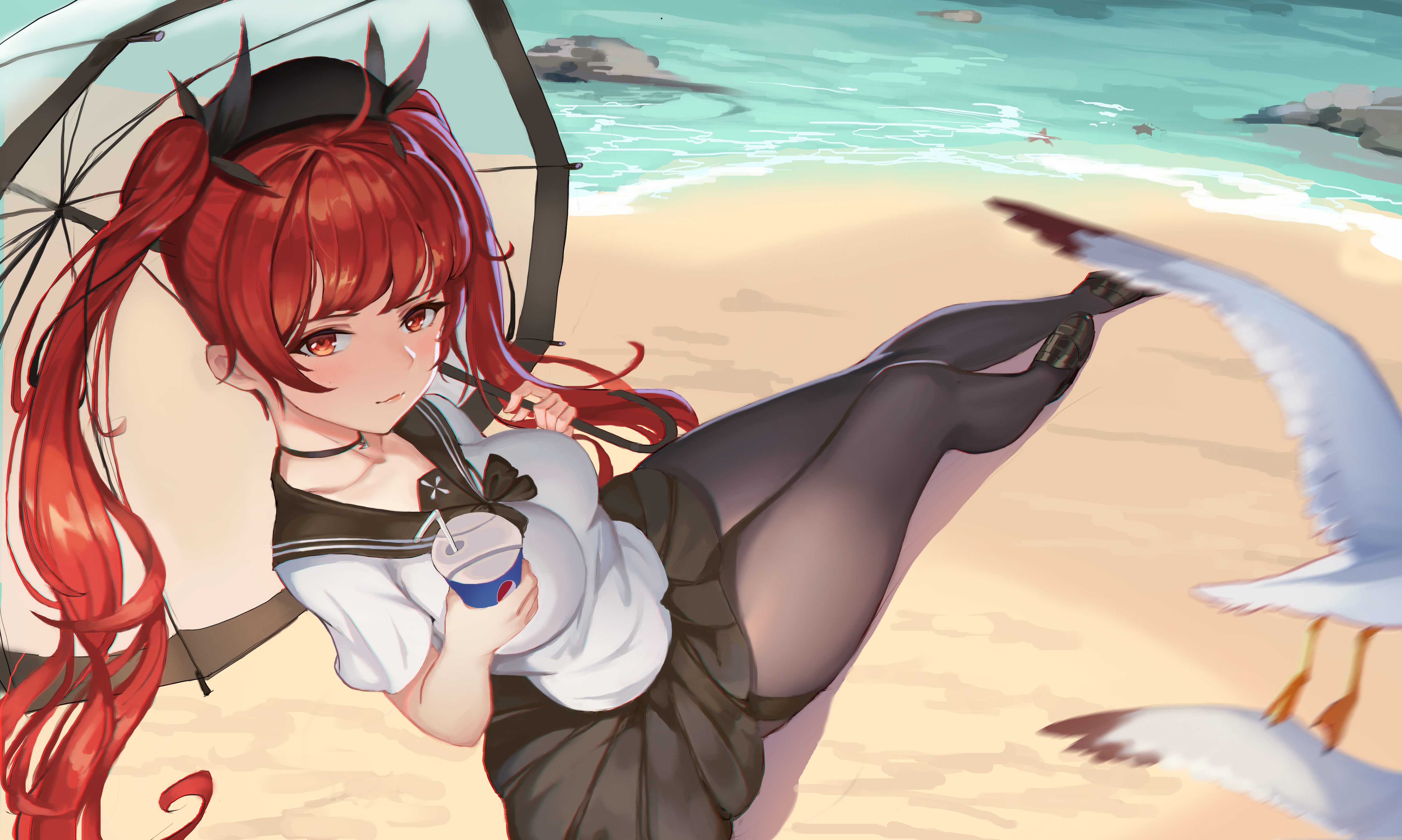 God Hunter Anime Anime Girls Legs Beach Redhead Skirt 5005x3000