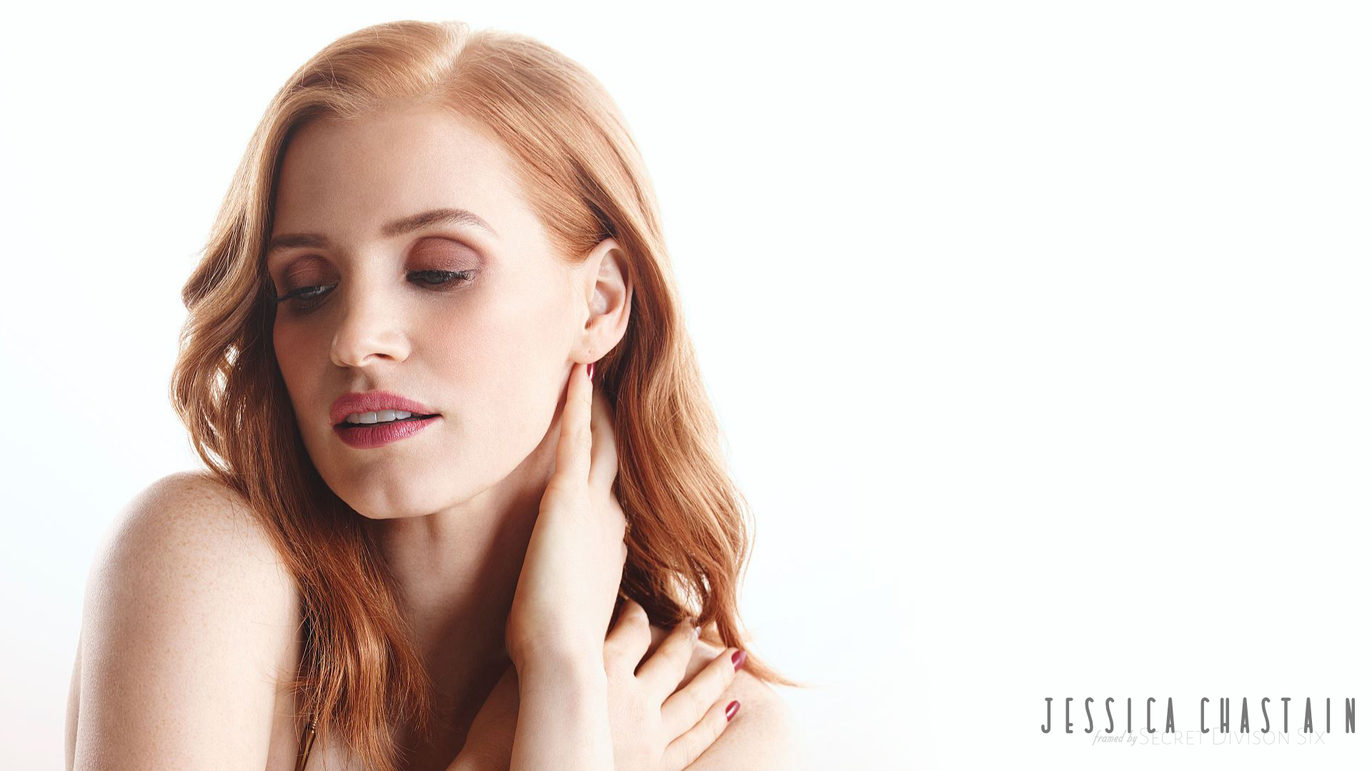 Secret Division Six Women Jessica Chastain Redhead Simple Background Actress 1920x1080