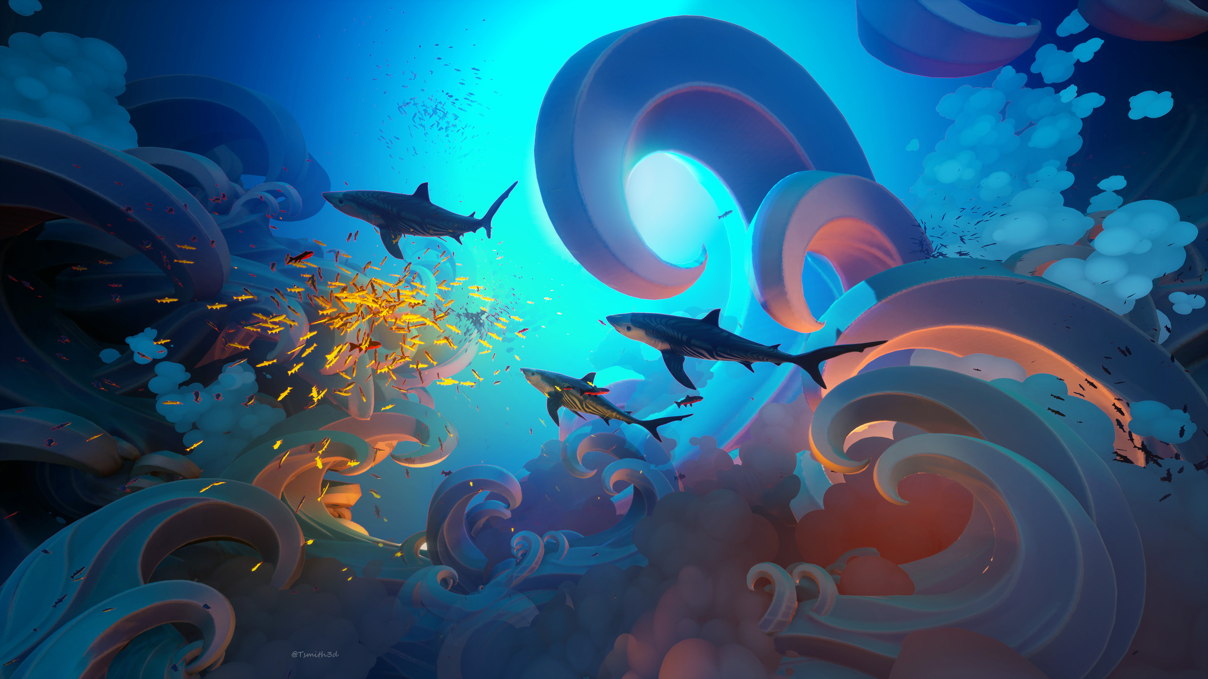 Tyler Smith Digital Art Shark Fish Water Underwater Digital Artwork 4K 3840x2160