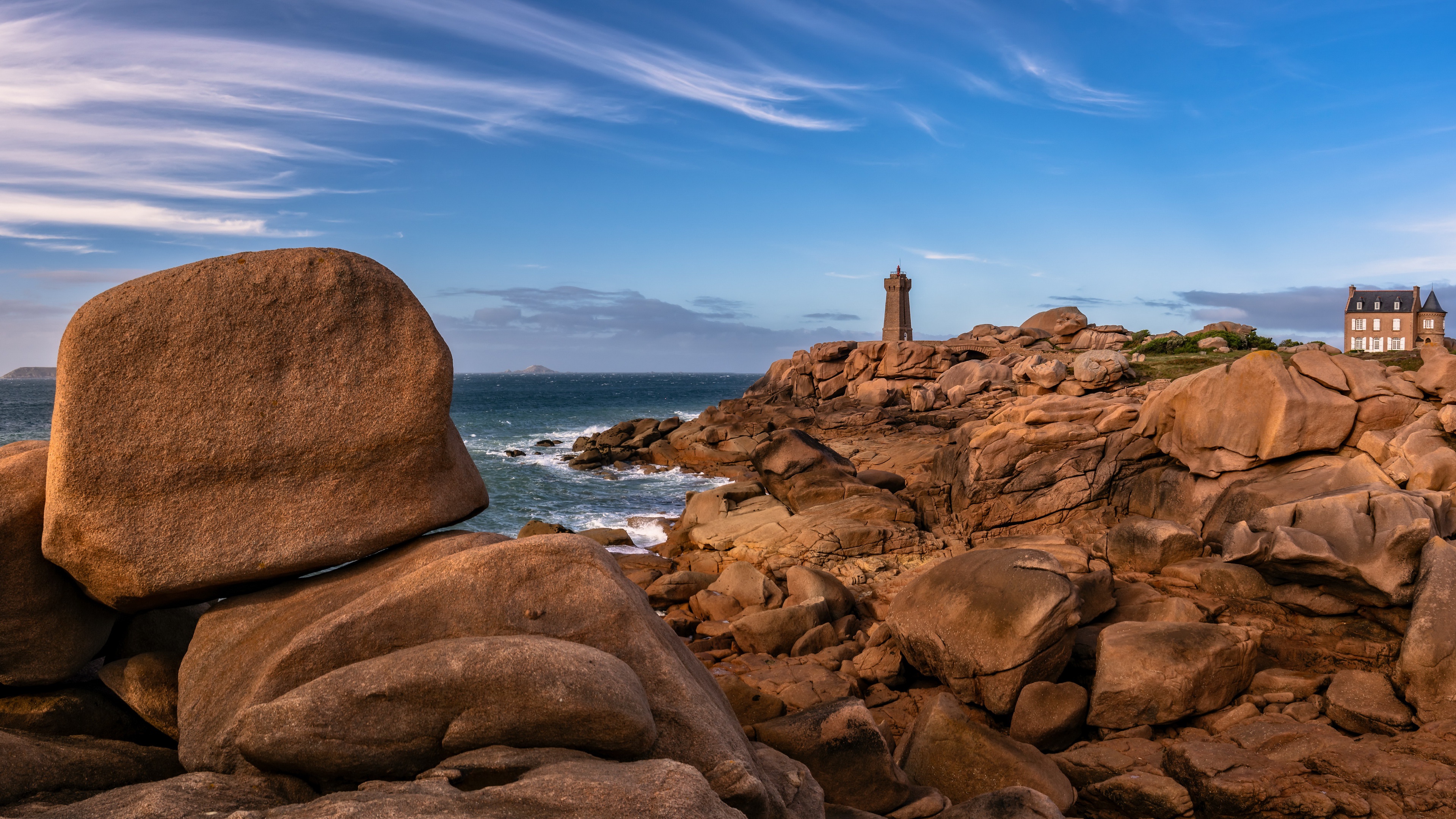 Nature Coast Stones Rock Outdoors France Sky Lighthouse 3840x2160