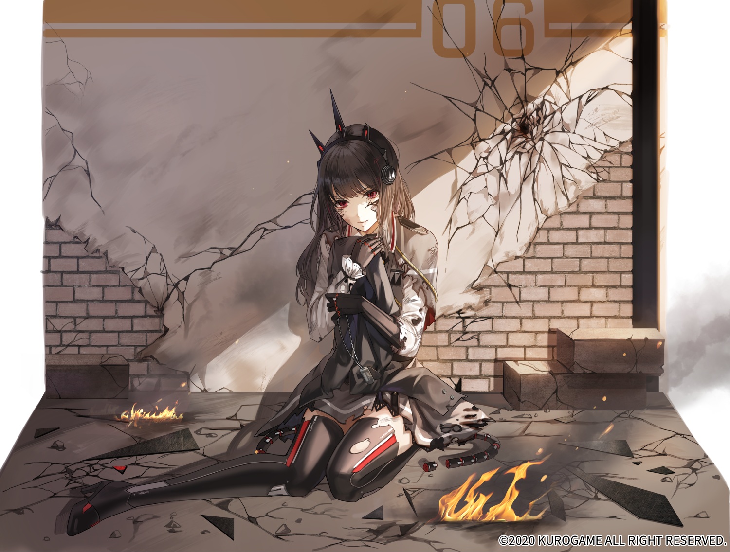 Punishing Gray Raven Anime Girls Black Hair Torn Clothes Ruins Boots Red Eyes 1500x1135
