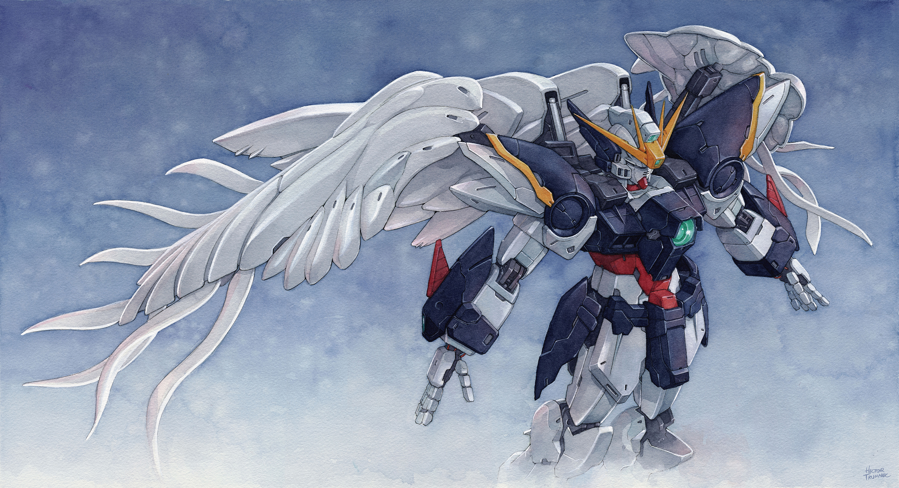 Anime Robot Gundam Mobile Suit Gundam Wing Wing Gundam Zero Artwork Digital Art Fan Art 2897x1574