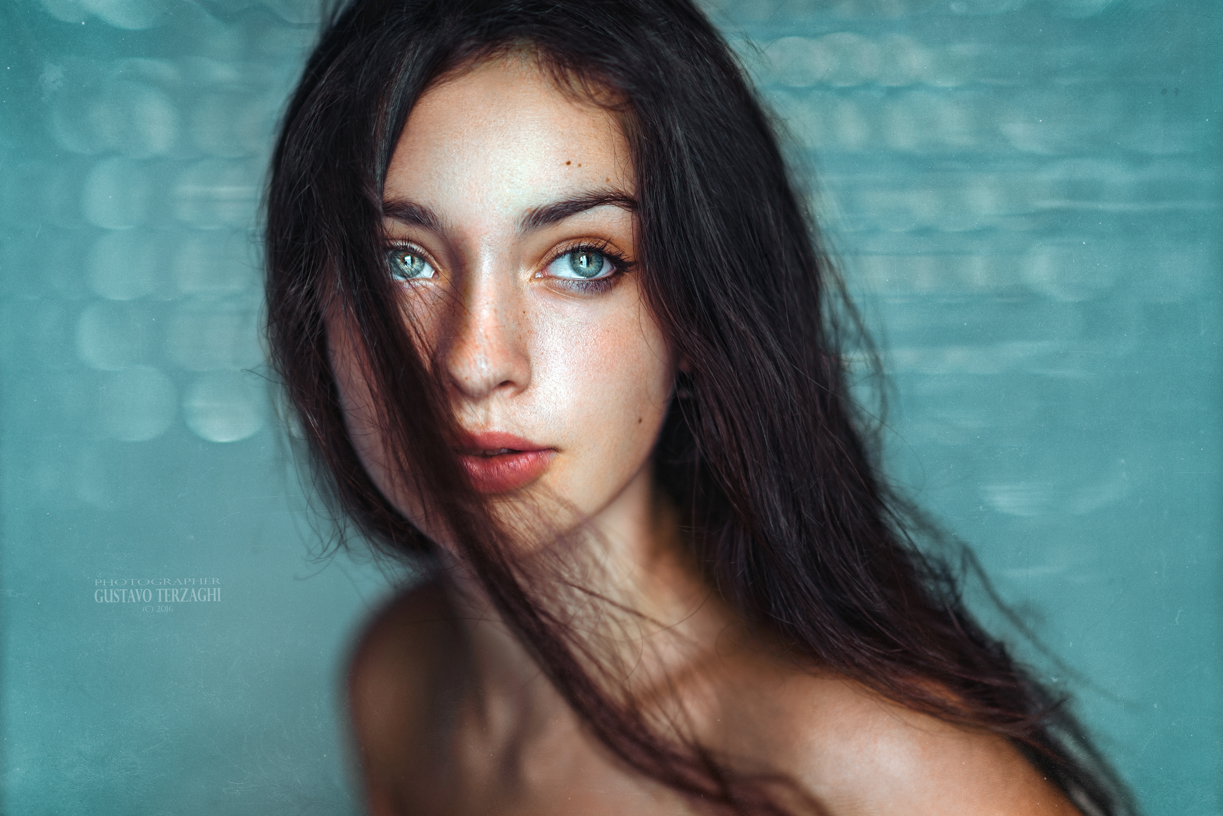 Women Model Brunette Long Hair Hair In Face Looking Away Closeup Face Parted Lips Bare Shoulders Por 4096x2734