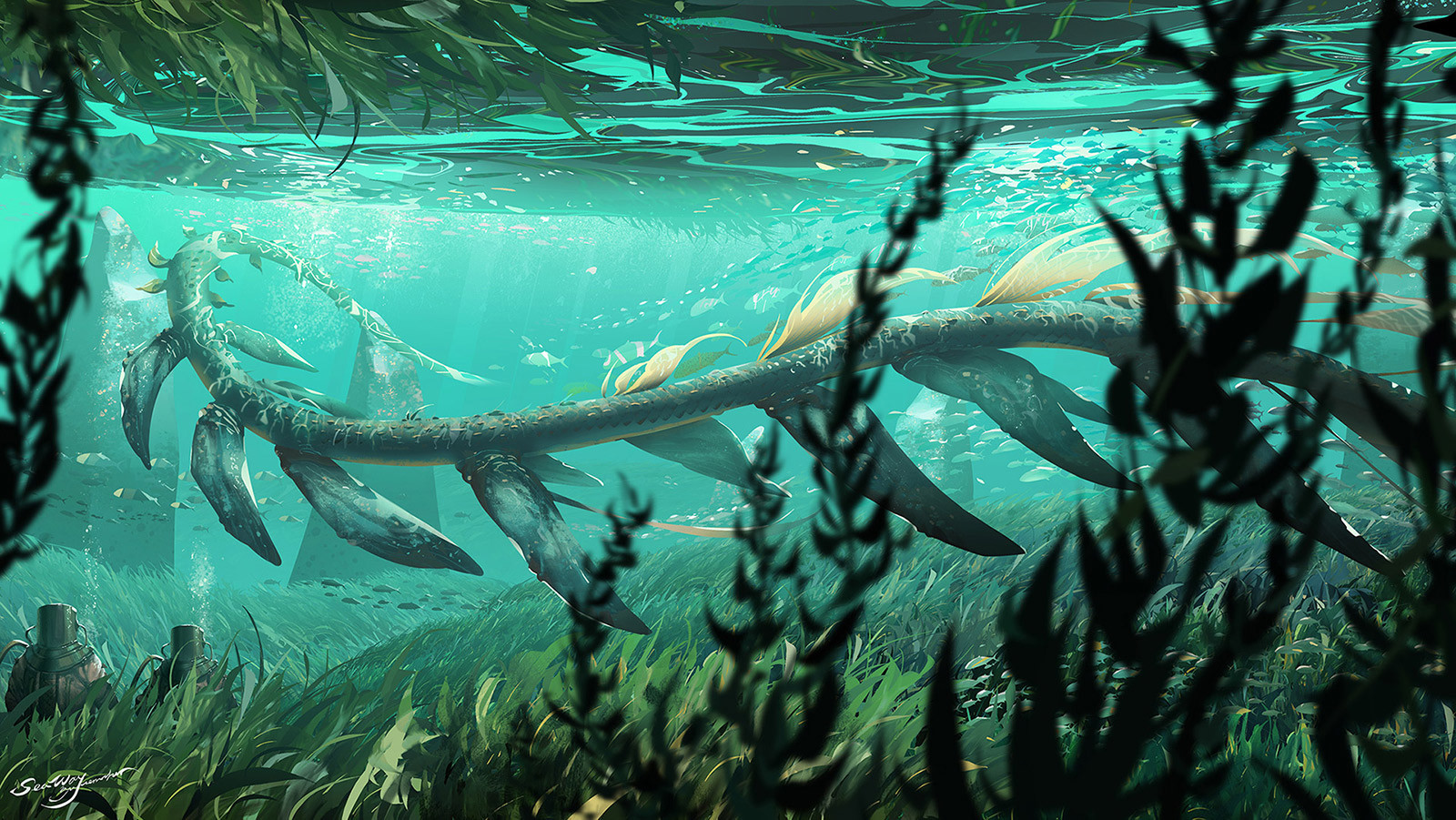 Watermother Jian Digital Art Fantasy Art Underwater Creature Fish 1600x901