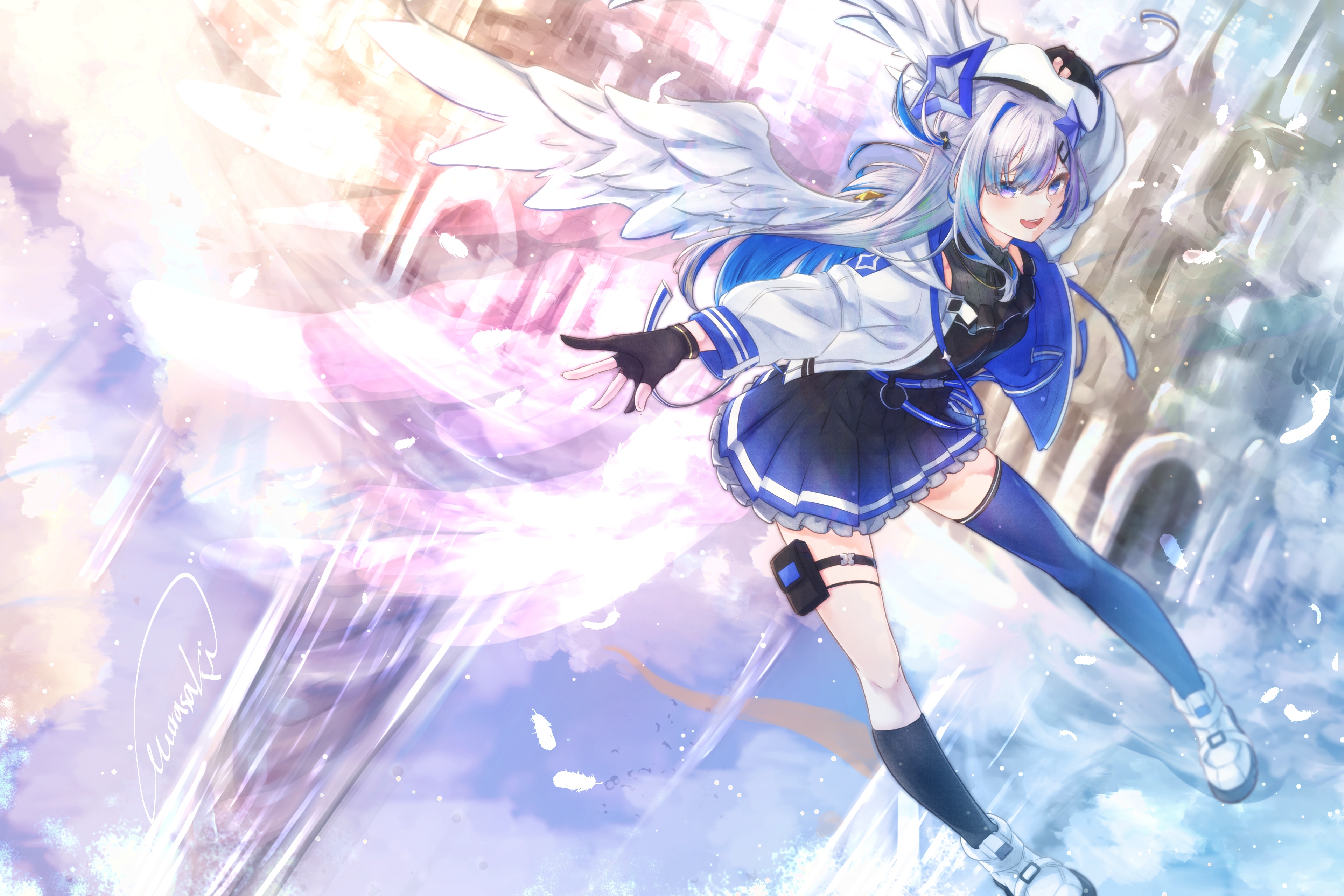 Anime Anime Girls Dress Blue Stockings Wings Fantasy Art Fantasy Girl Hololive Virtual Youtuber Aman 3840x2560