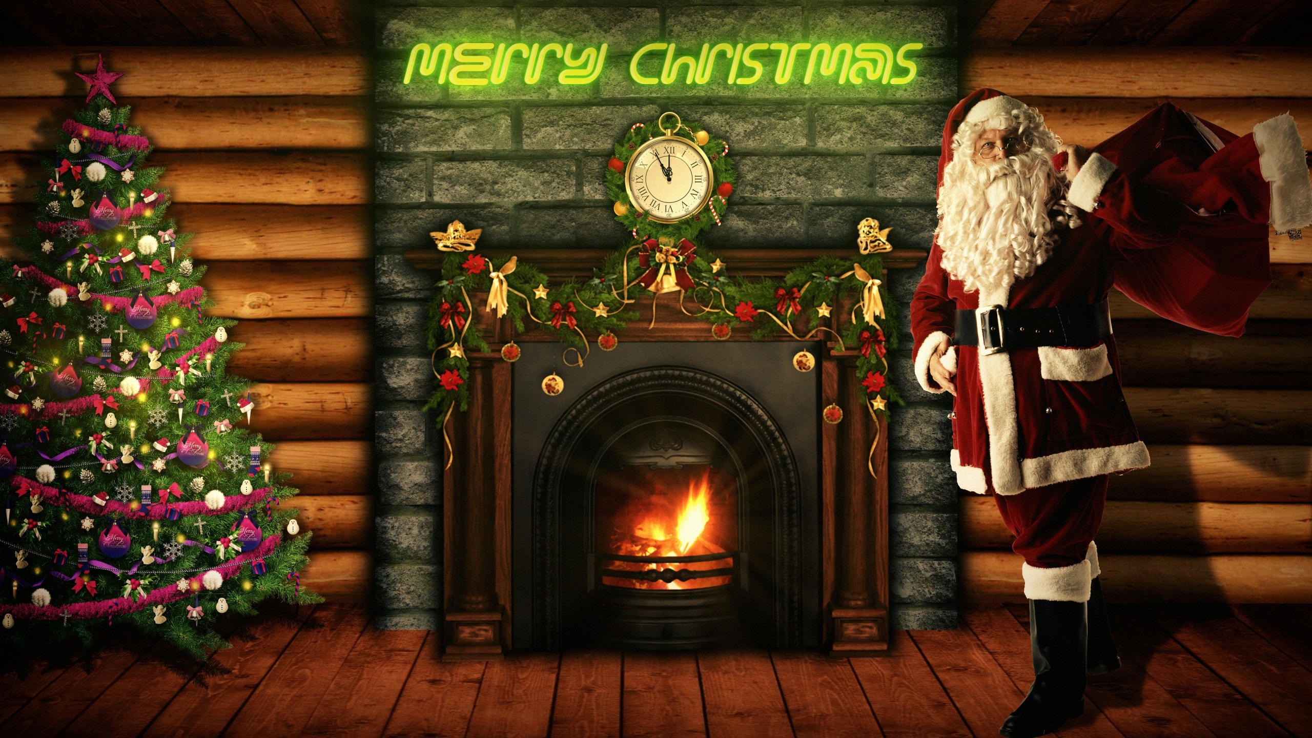 Chimney Christmas Christmas Tree Merry Christmas Santa 2560x1440