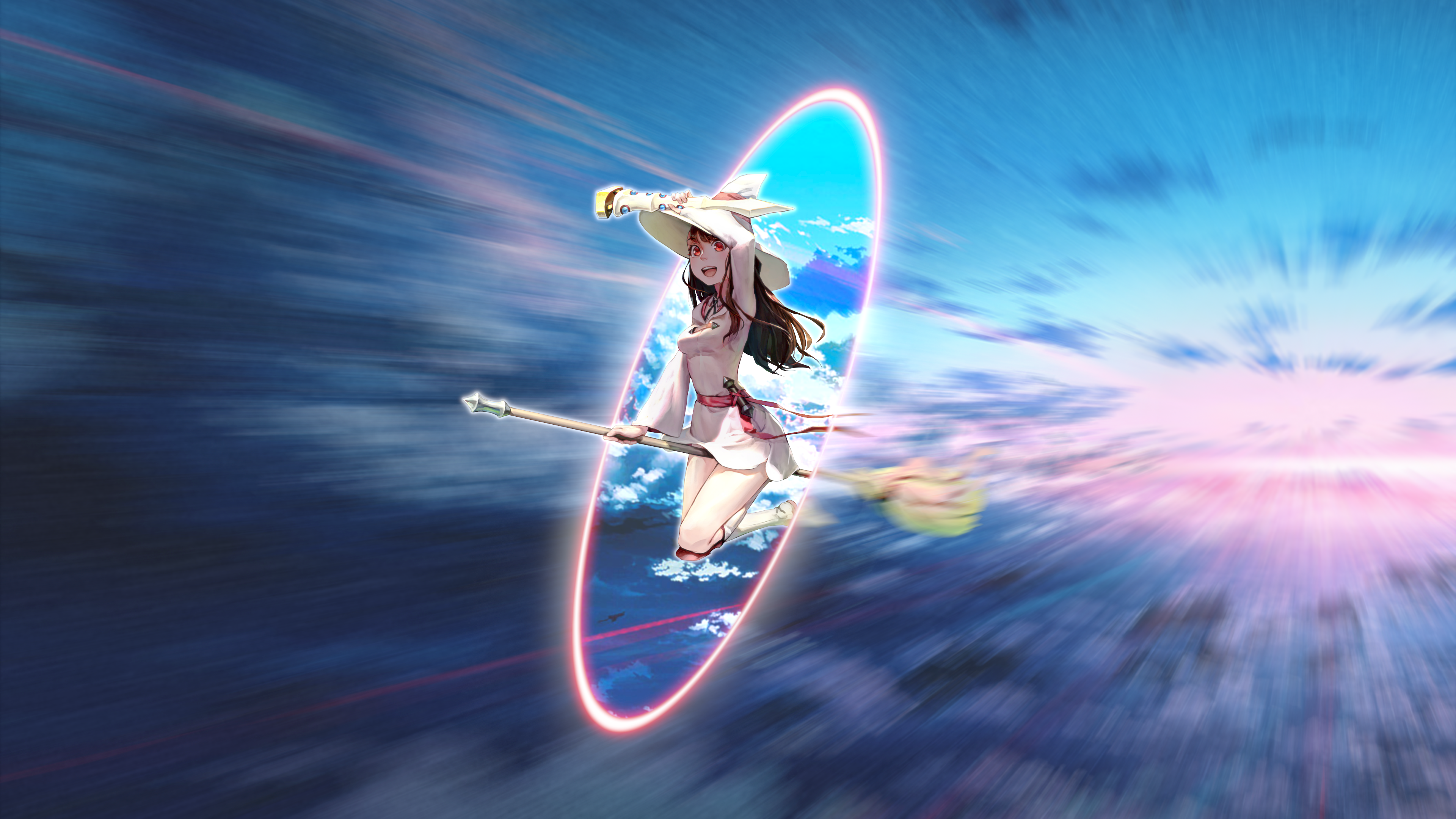 Little Witch Academia White Dress Render In Shapes Kagari Atsuko Red Eyes Witches Broom Broom Skirt  3840x2160