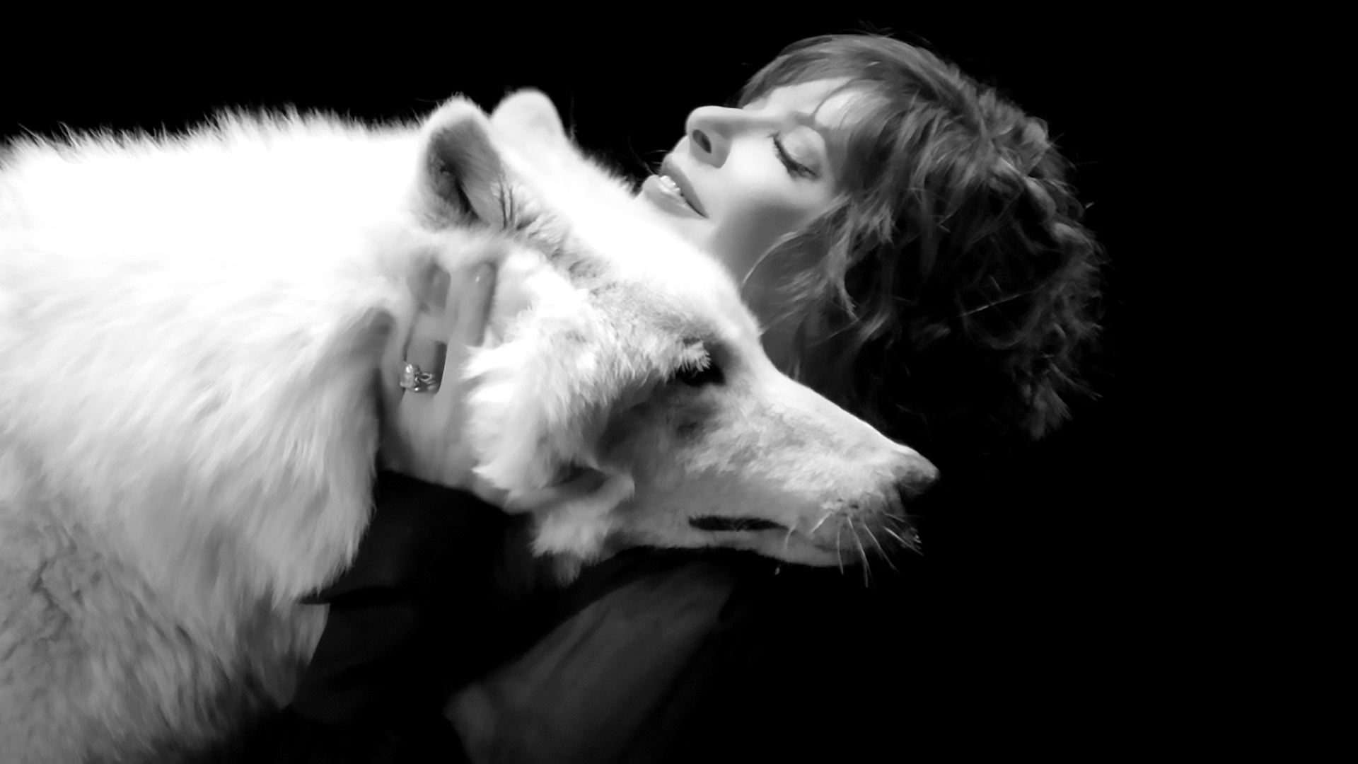 Mylene Farmer French Singer Redhead Wolf Closed Eyes 1920x1080