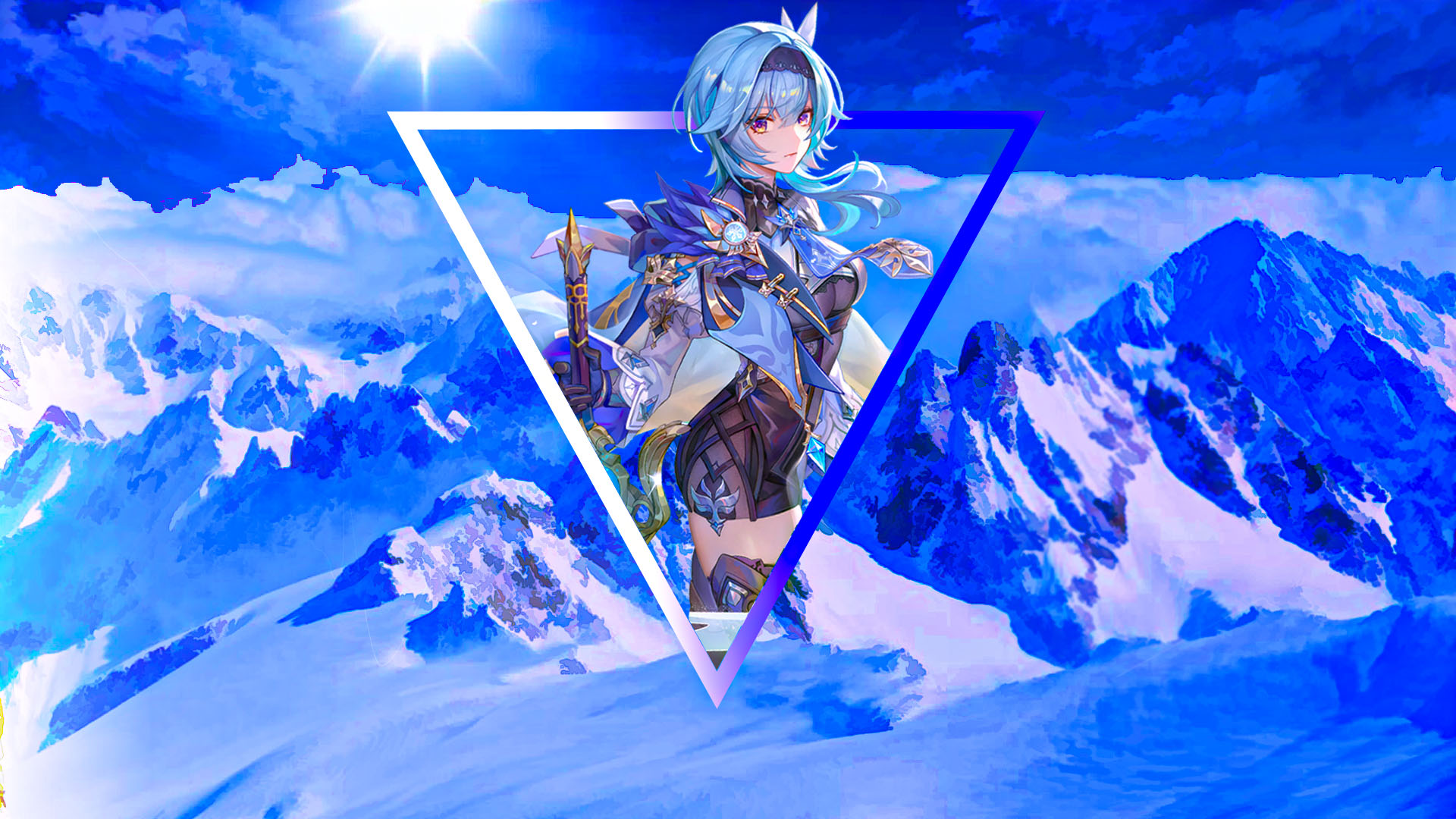 Genshin Impact Eula Genshin Impact Snow Mountains Sky Blue Picture In Picture Anime Girls 1920x1080