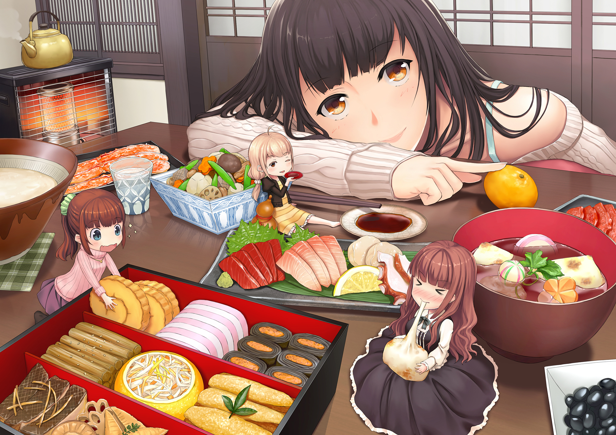 Anime Anime Girls Chibi Food 2000x1414