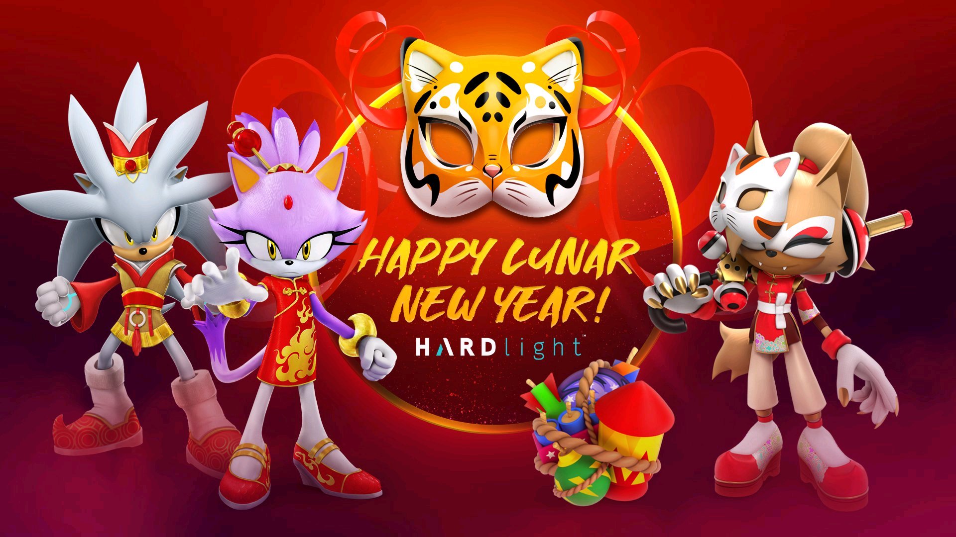 Sonic Sonic Forces Sonic The Hedgehog Sega New Year Video Games Red Background Mask Spring Festival 1920x1080