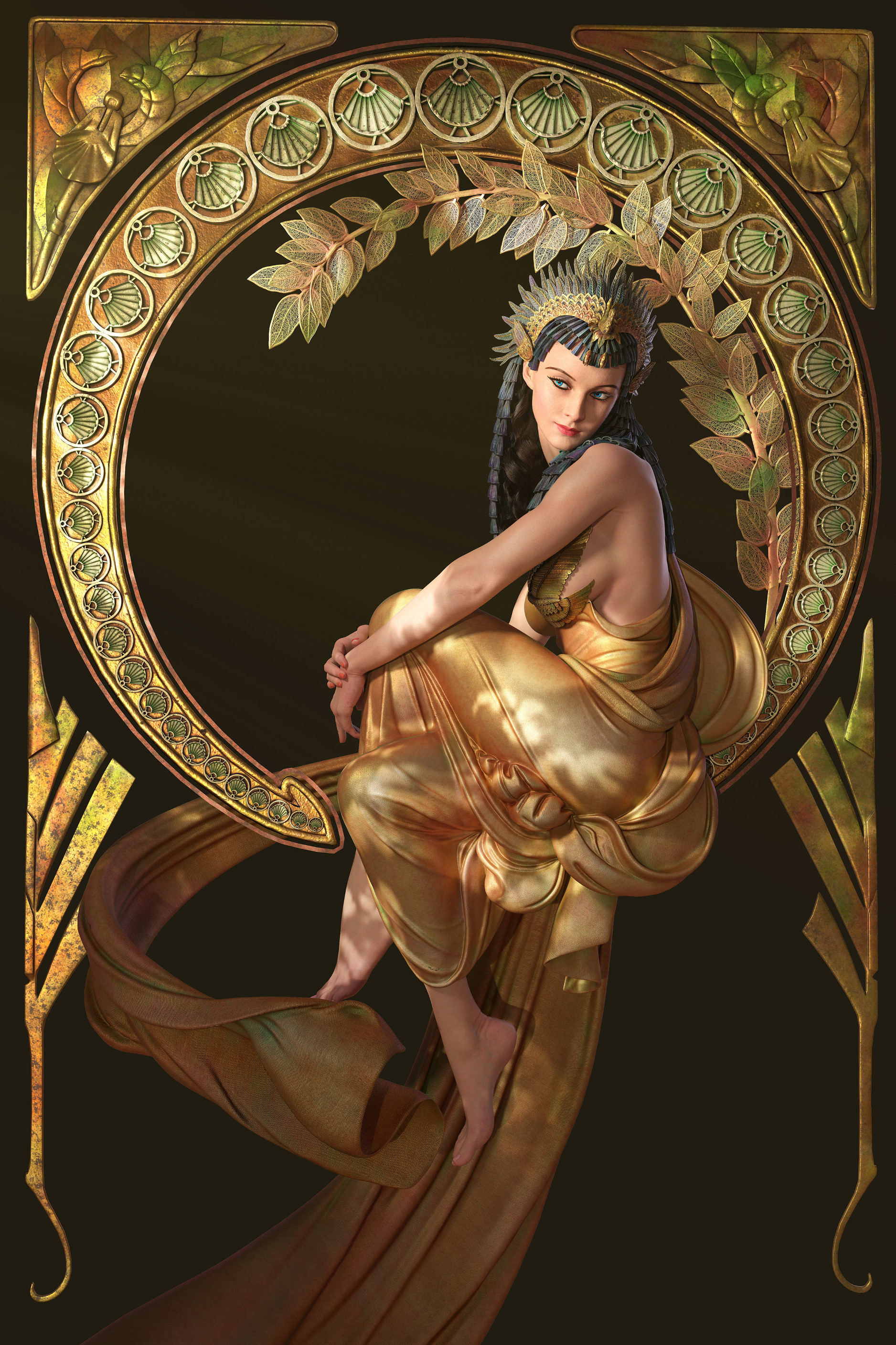Qi Sheng Luo Artwork Women Cleopatra Digital Art Barefoot Dark Hair 1876x2814