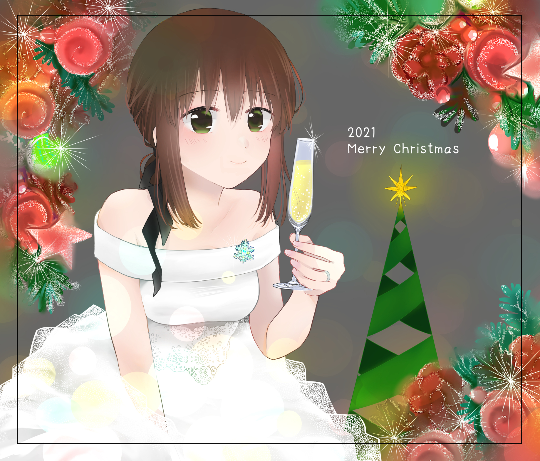 Christmas Anime Anime Girls Kantai Collection Fubuki KanColle Ponytail Brunette Artwork Digital Art  1838x1570