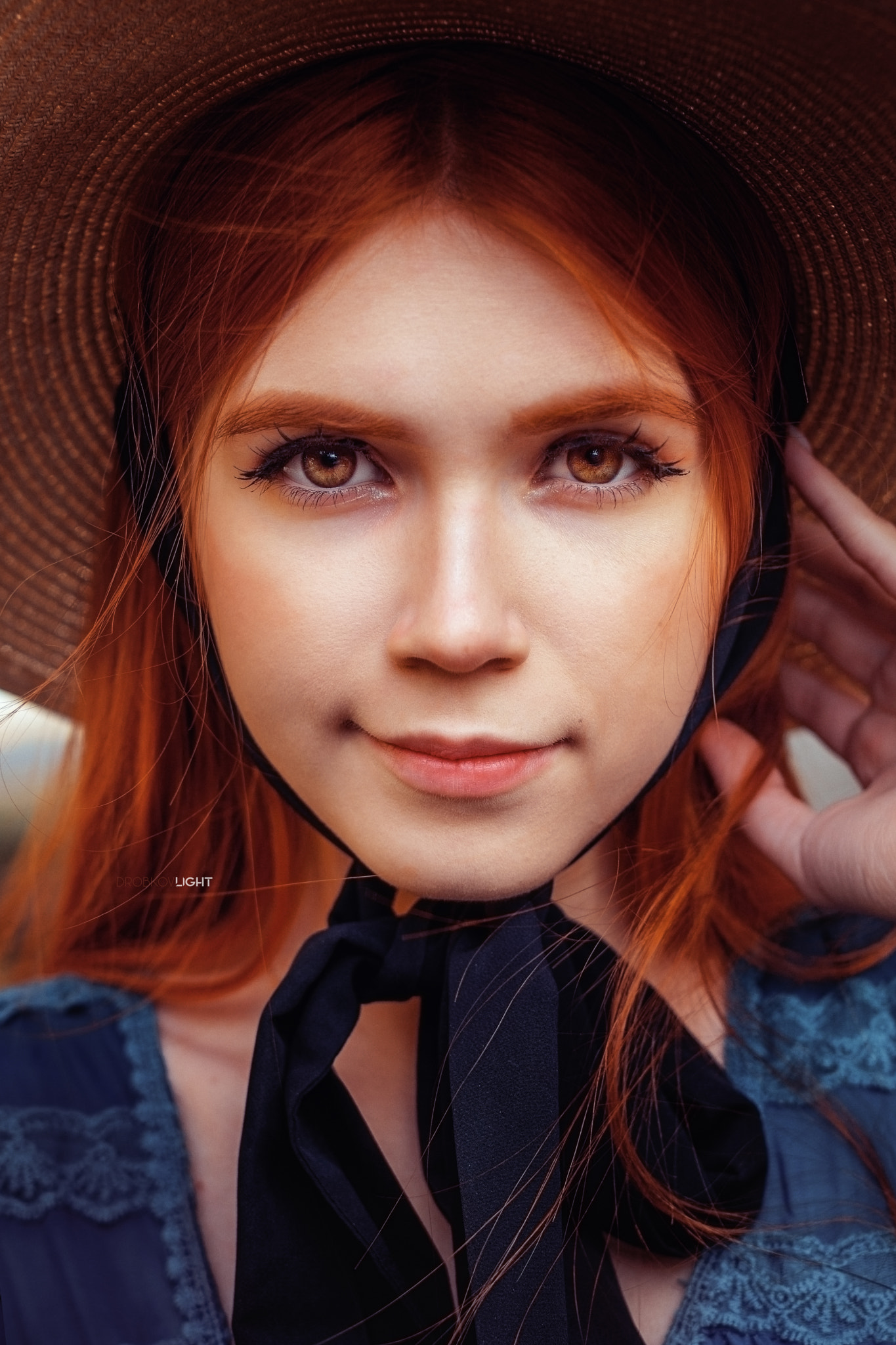 Alexander Drobkov Women Hat Redhead Looking At Viewer Smirk Portrait Brown Eyes Model 1365x2048