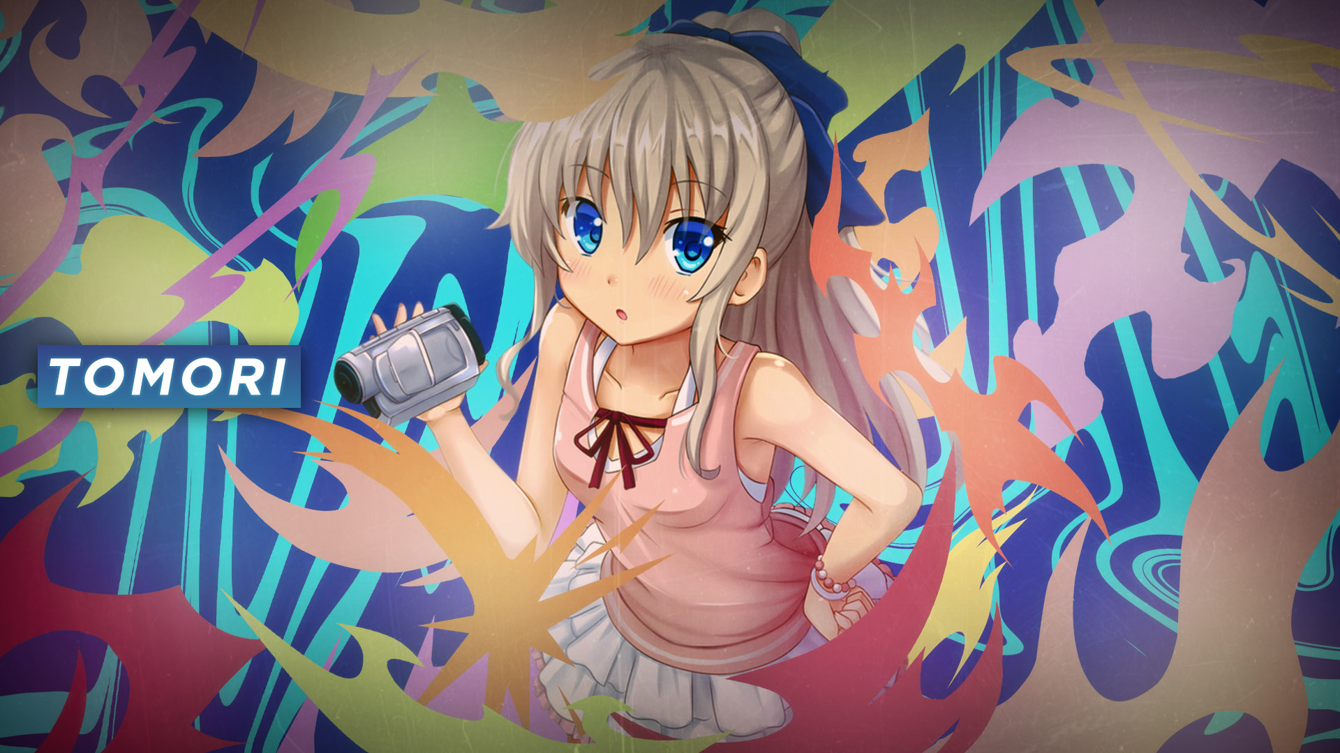 Anime Girls Blonde Blue Eyes Camera Charlotte Anime Tomori Nao Abstract Colorful Looking At Viewer 1920x1080