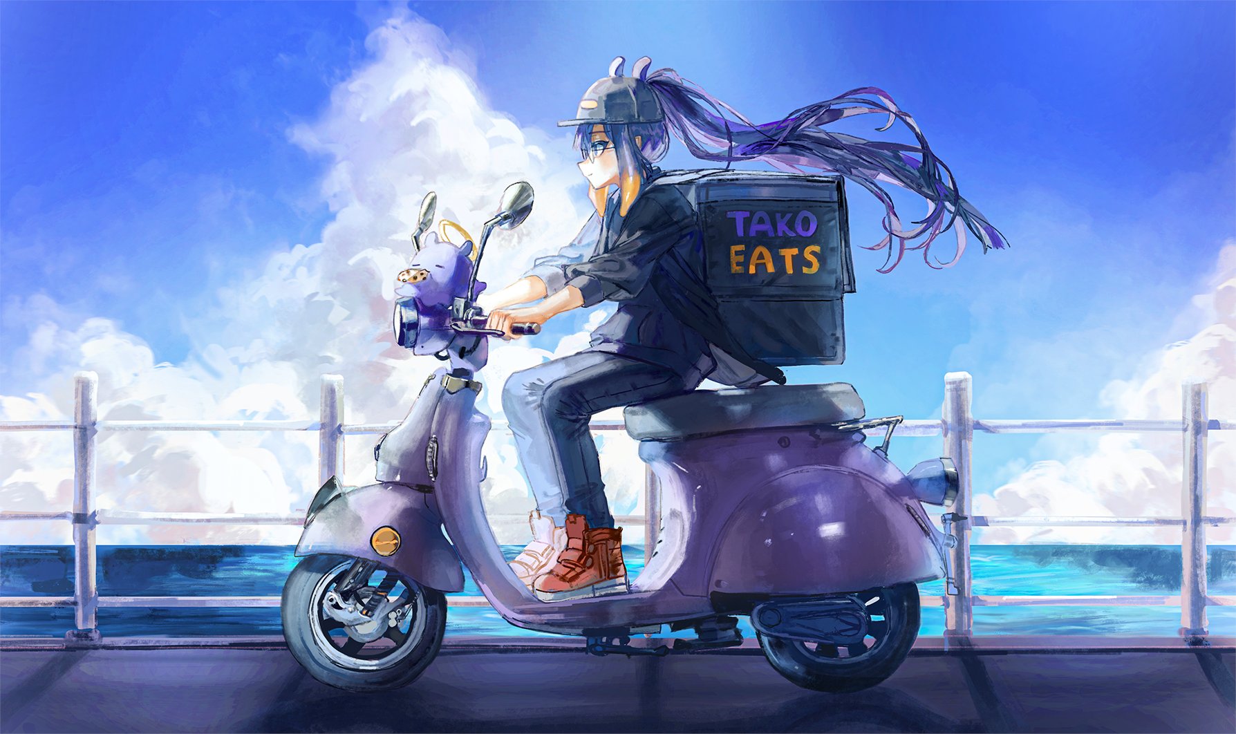 Ninomae Inanis Hololive Virtual Youtuber Anime Girls Quasarcake Motorcycle Scooters 1788x1062