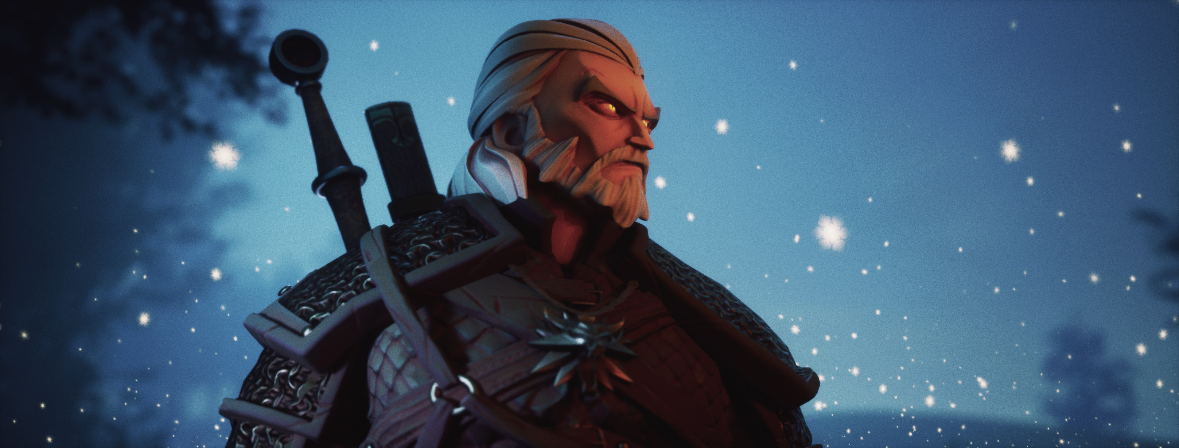 Michele Marchionni Snow Ultrawide Snowflakes The Witcher 3 Digital Art The Witcher Fan Art Sword Ger 3840x1460