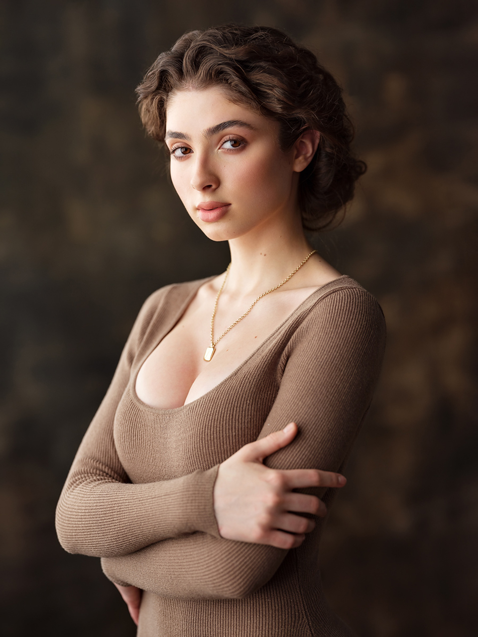 Alexey Kazantsev Women Brunette Looking At Viewer Brown Clothing Necklace Portrait 960x1280