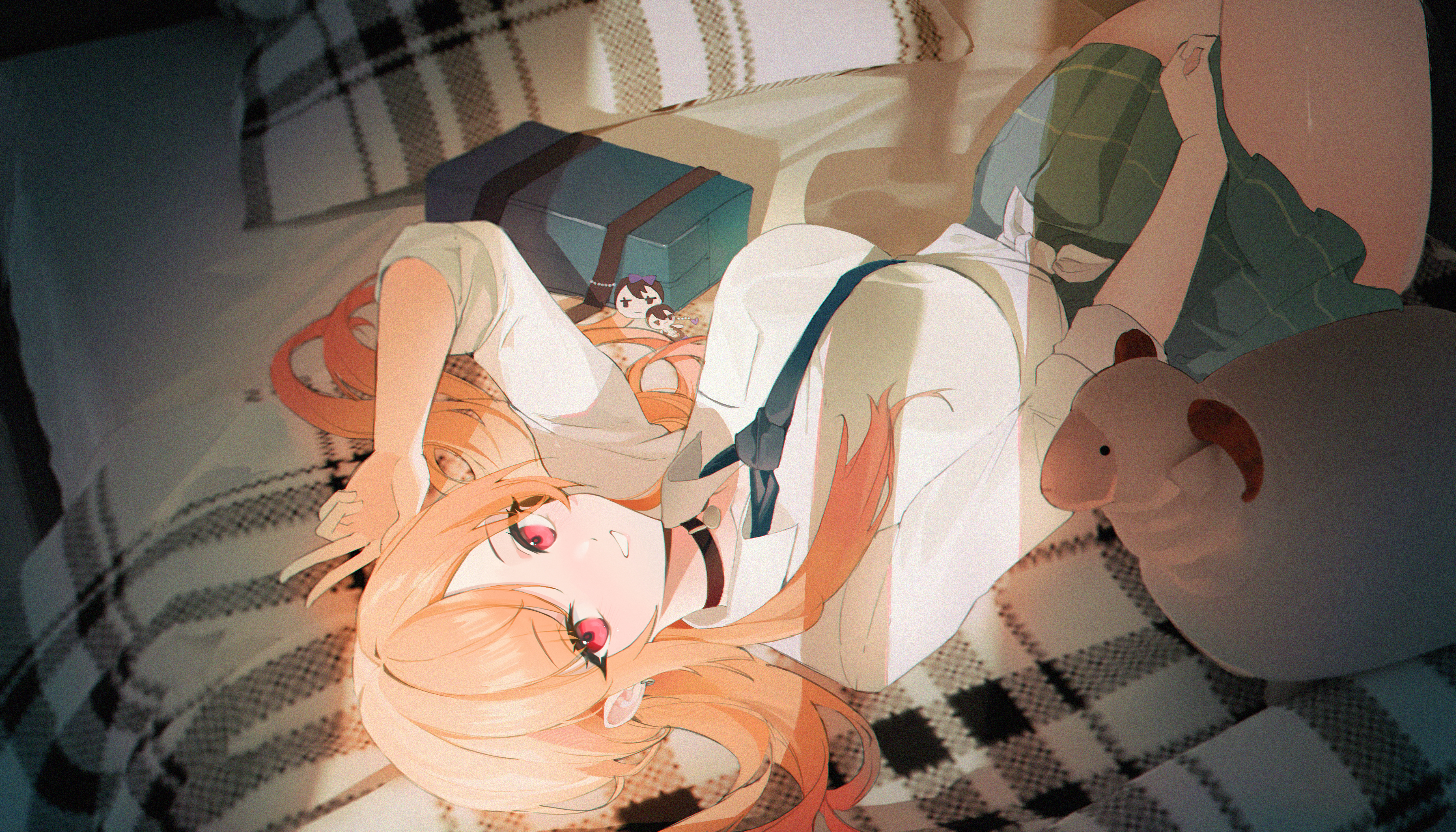 Anime Anime Girls Kitagawa Marin Blonde Long Hair School Uniform In Bed Red Eyes Smiling Peace Sign  6500x3714