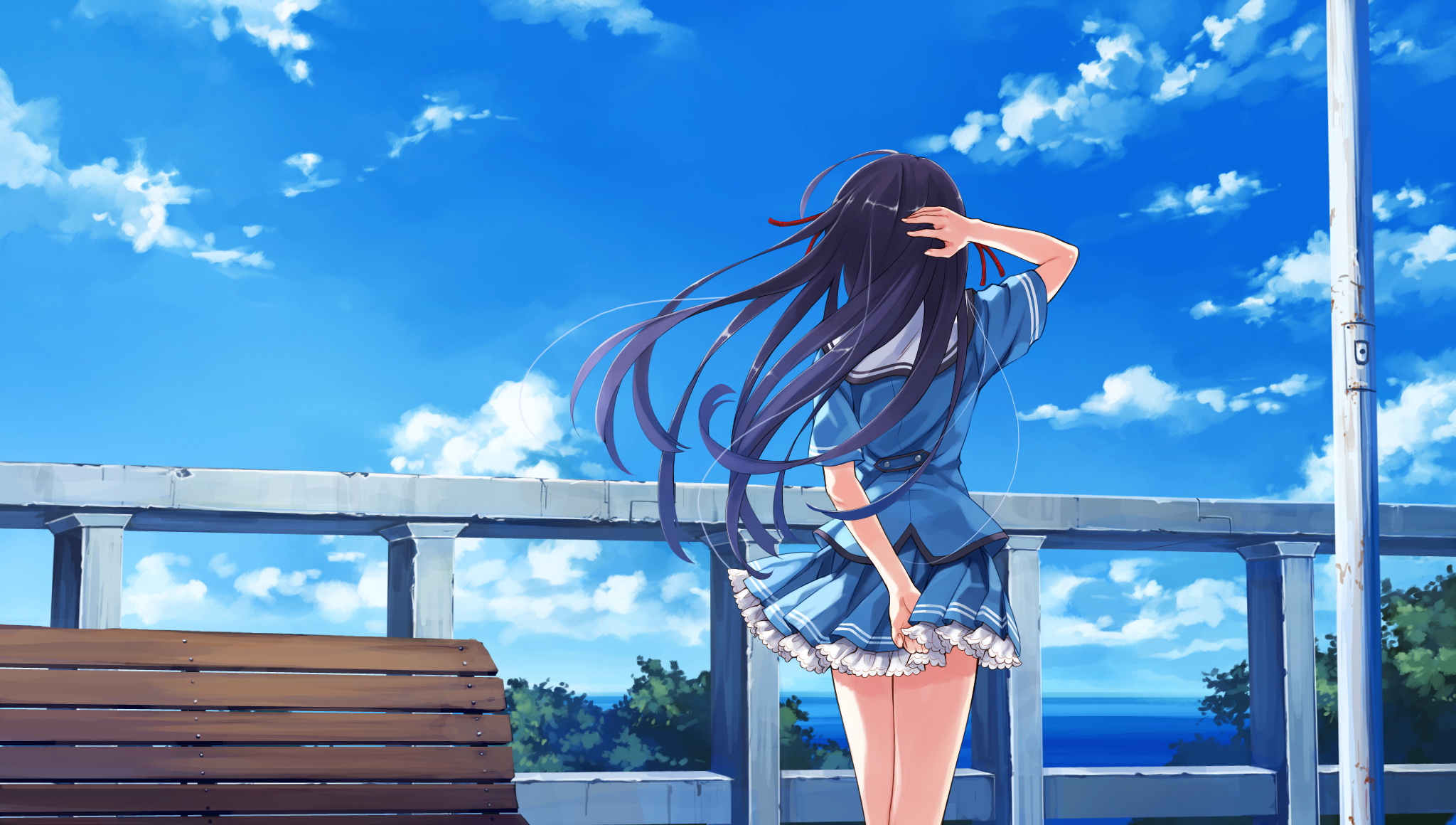 Anime Girls Clear Sky Artwork Misaki Kurehito Deep Blue Sky Pure White Wings Koga Sayoko School Unif 2048x1160