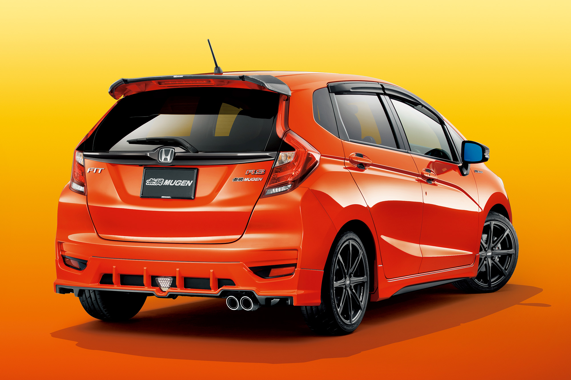 Honda Mugen Honda Honda Fit Car Japanese Cars Orange Background Yellow Background Rear View Orange C 2000x1333